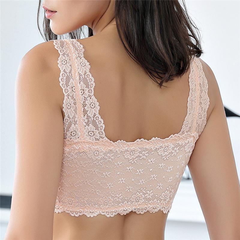 Plus Size Front Zipper Push Up Wireless Lace Bra