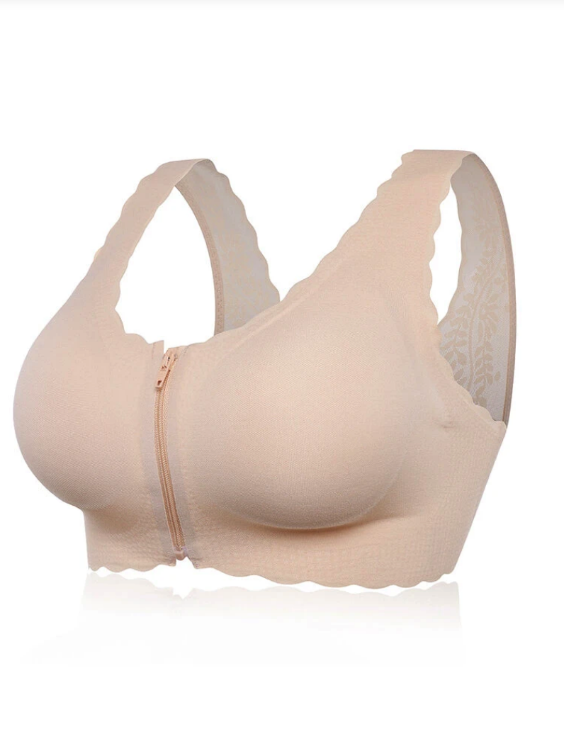 Zip Front Seamless Lace Back Wireless Cotton Lining Breathable Bras