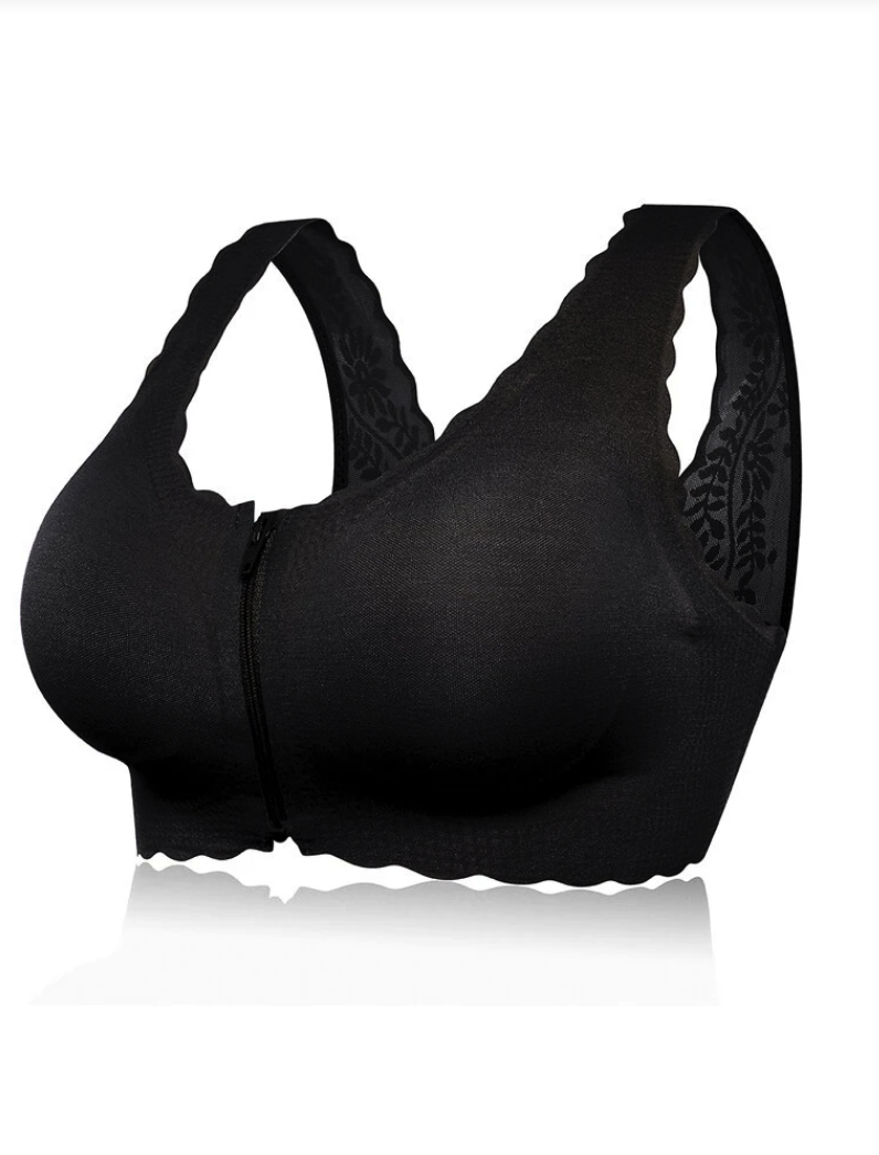 Zip Front Seamless Lace Back Wireless Cotton Lining Breathable Bras