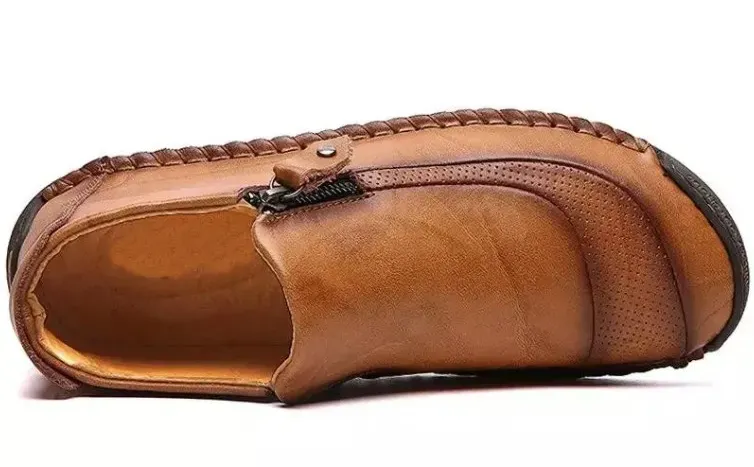 Men Leather Hand Stitching Side Zipper Comfy Soft Ankle Boots