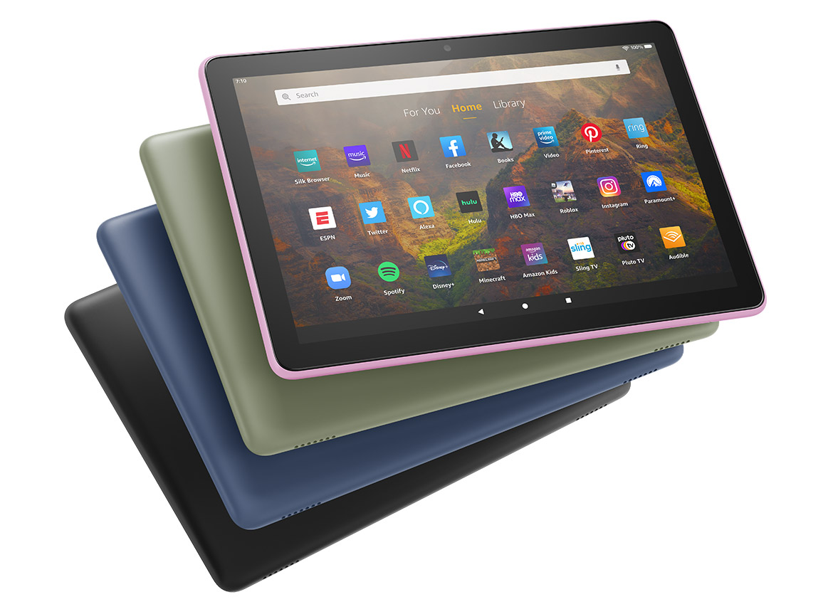 Tablet Fire HD 10 y su pantalla de inicio.