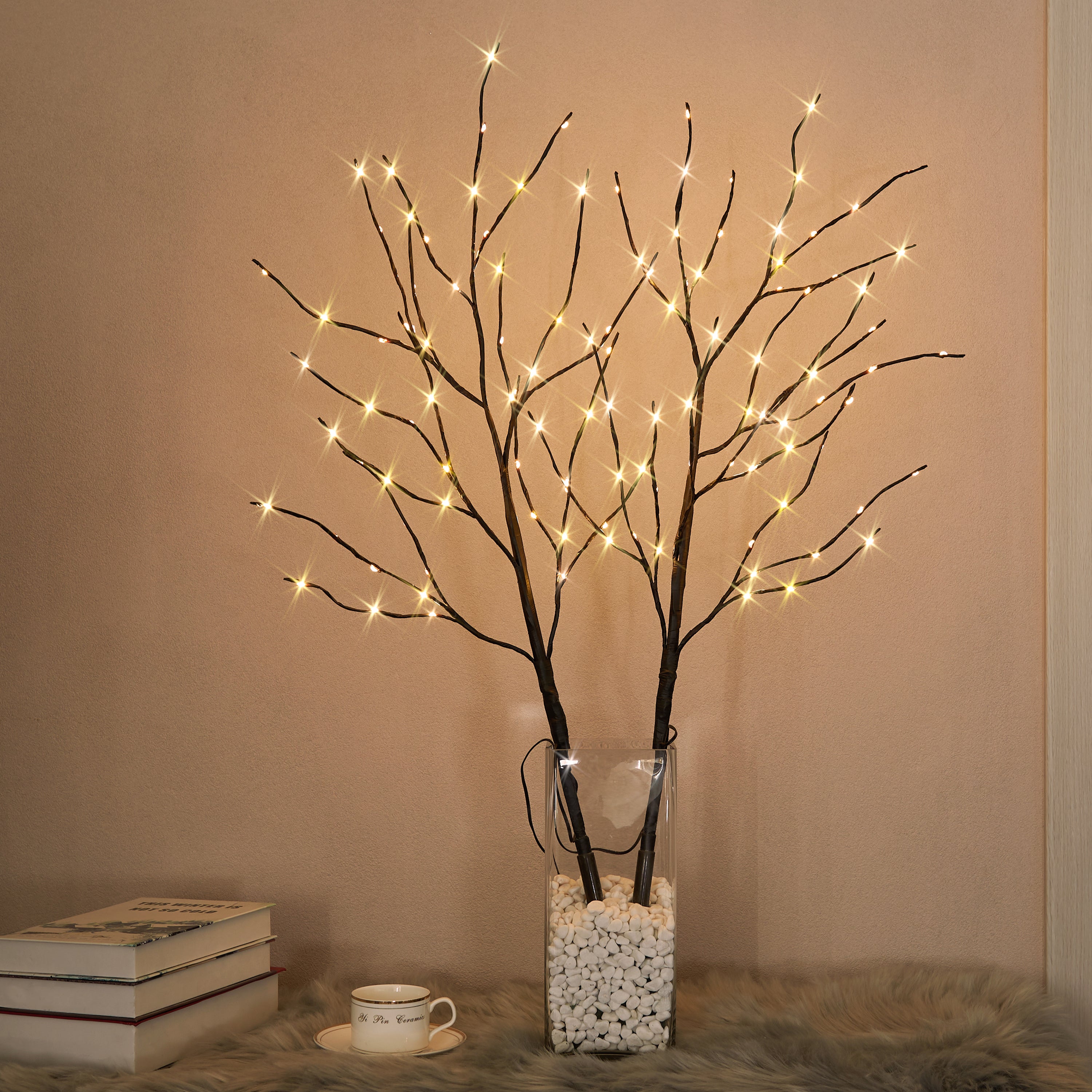 32IN Double Lighted Artificial Twig Birch Branch Stick with 120 Mini LED Lights Battery Operated and Timer for Thanksgiving Christmas Decoration Indoor Outdoor-LIGHTSHARE