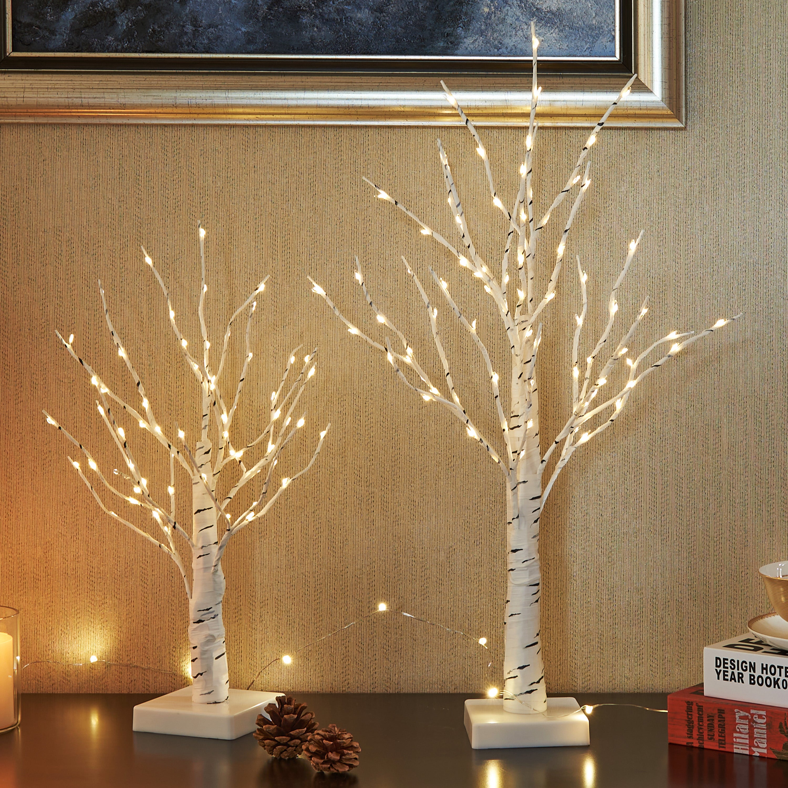 Pack of 2 Birch Tree Table Lamp 18IN & 24IN with 63+84 Mini LED, Battery Powered Tree Lights Decoration for Easter Home Party Wedding Holiday-LIGHTSHARE