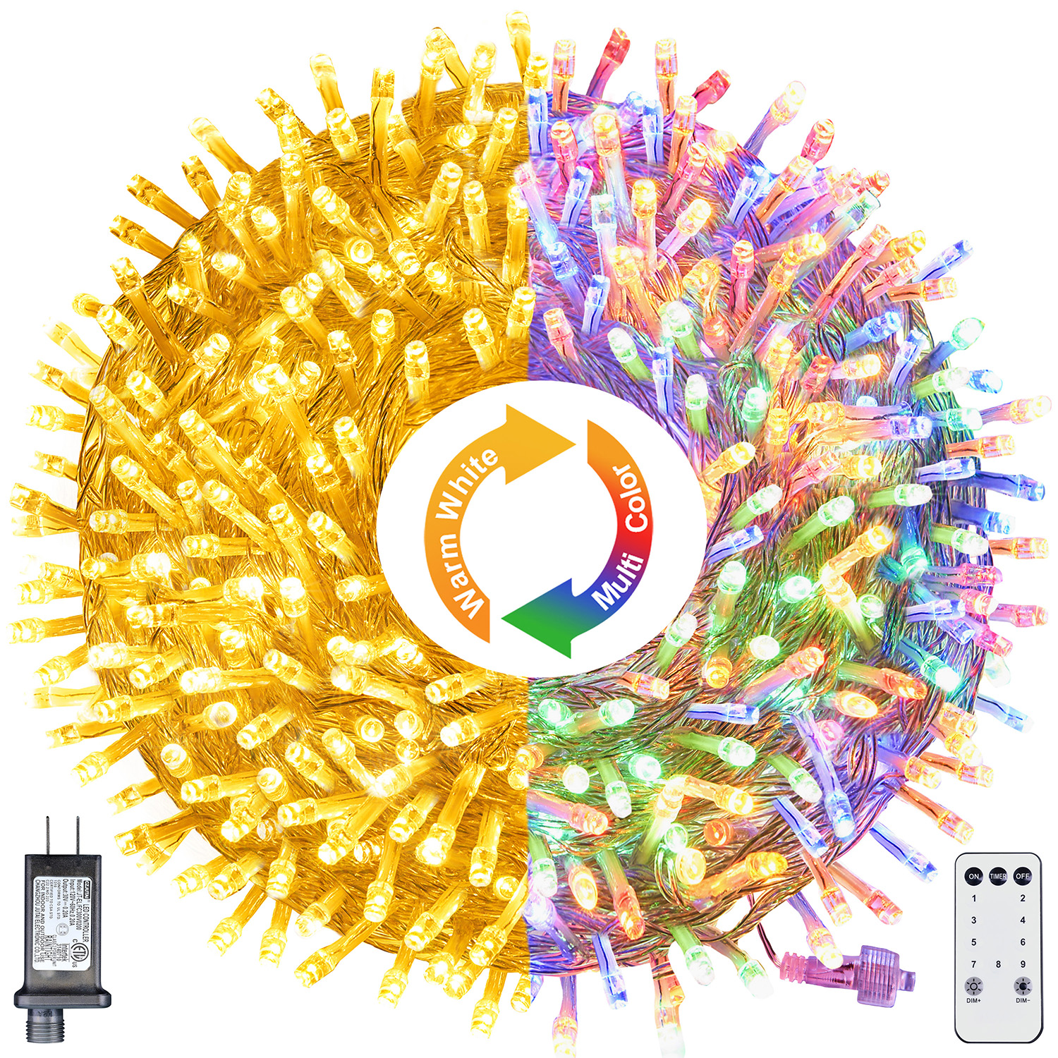 108ft 300 LED  Christmas Lights Connectable, Outdoor String Lights with 9 Modes&Timer Remote, Decorations for Christmas Holidays Party Wedding