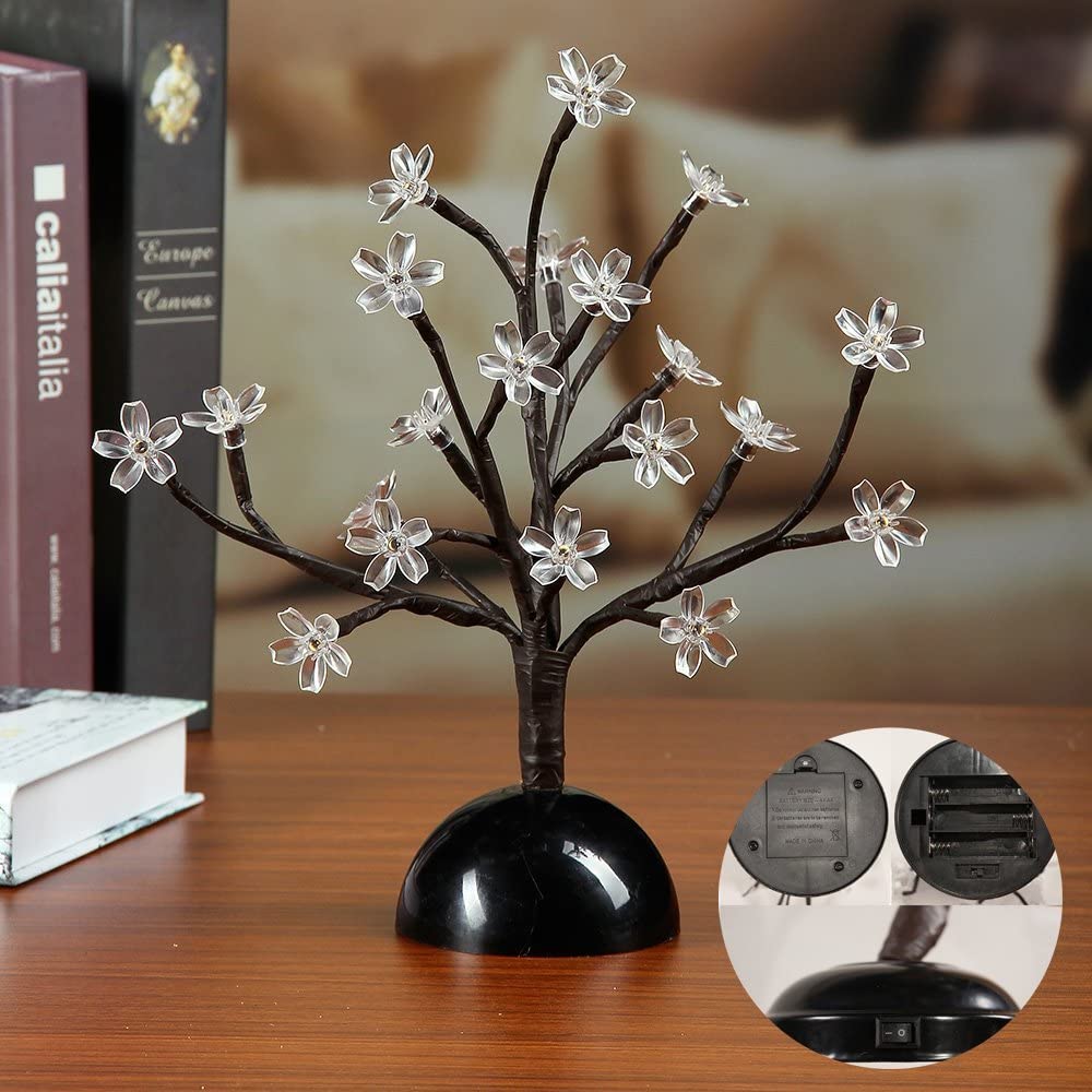 12IN Lighted Cherry Blossom Tree Lamp with 20 LED, Battery Powered, for Indoor and Outdoor, Warm White-LIGHTSHARE