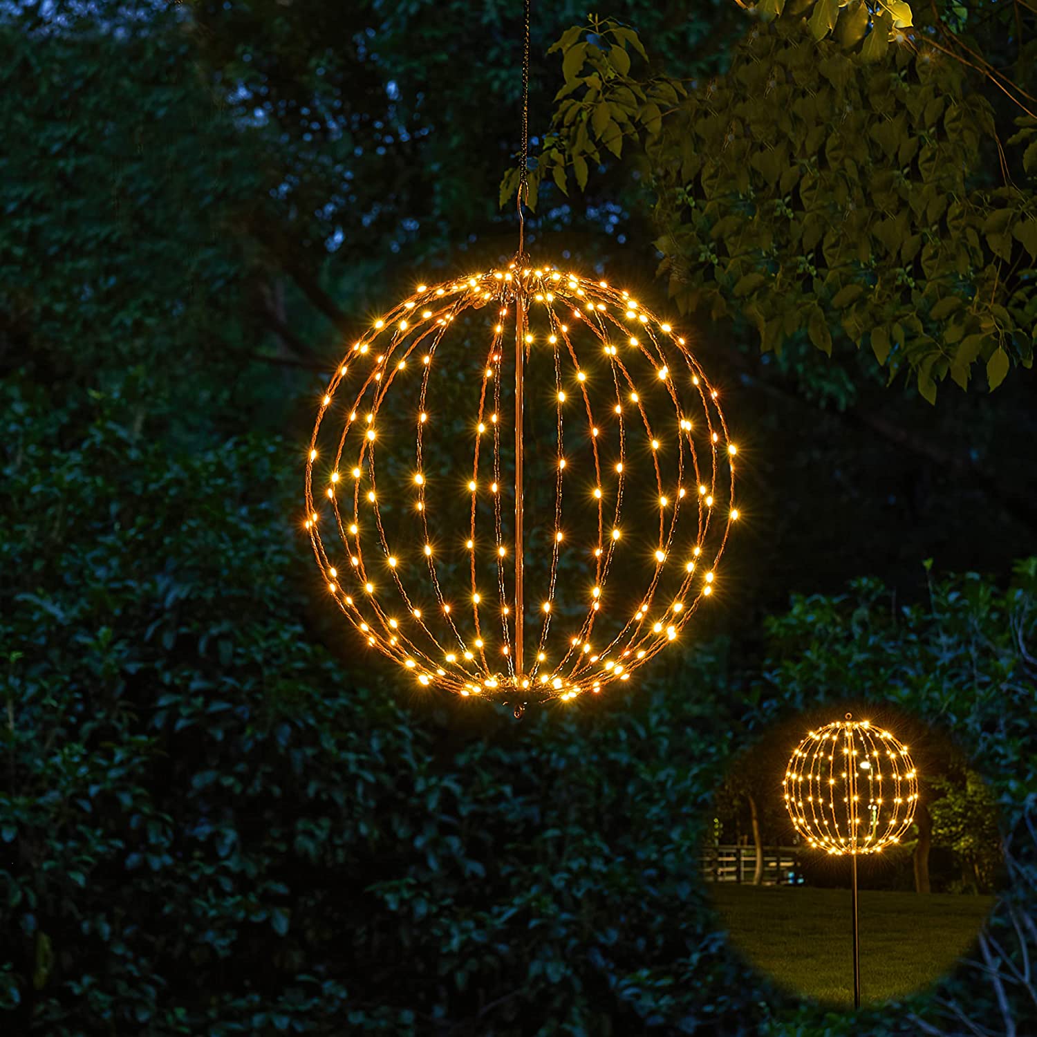 20IN 200LED Light Ball Yard Decoration Pathway Lights Sphere Light with Fold Flat Metal Frame Indoor Outdoor Waterproof Garden Lights
