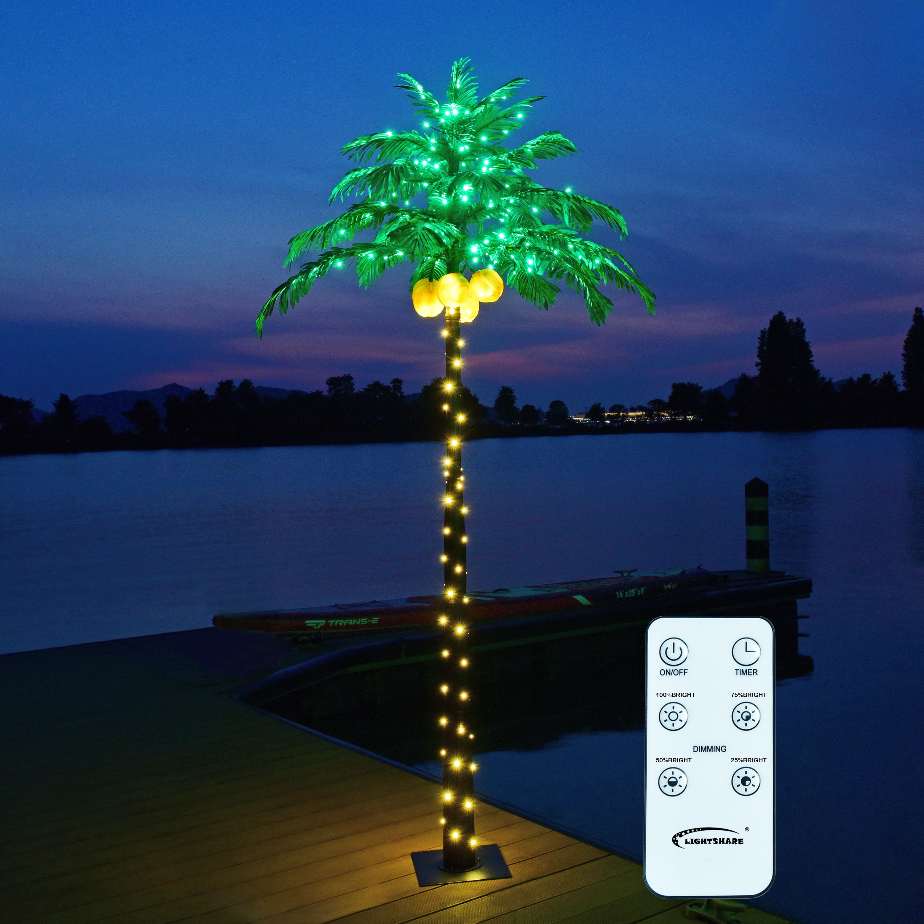 8ft Lighted Palm Tree, 256 LED Lights with 4 Lighted Coconuts and Remote Control, Decoration for Home,Party, Christmas, Nativity, Outside Patio-LIGHTSHARE