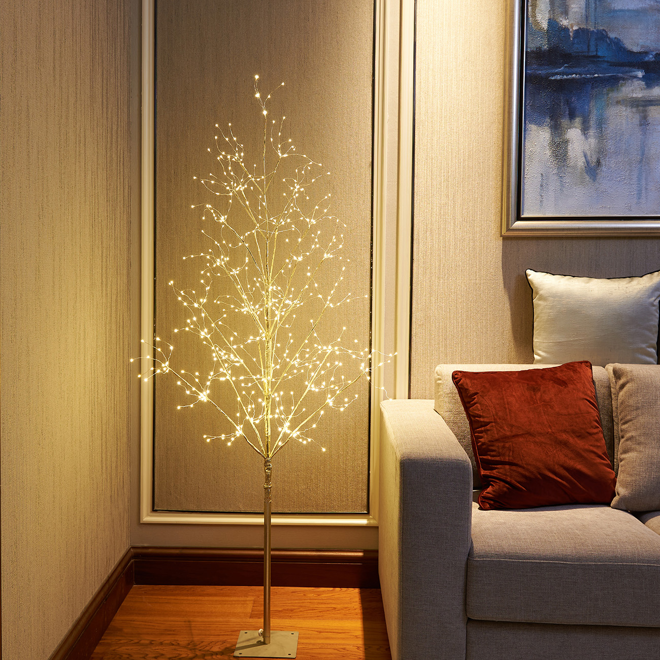 5ft Lighted Tree with 570 Micro LED Angel Lights, Decorations for Christmas Home Festival, Golden Finish-LIGHTSHARE
