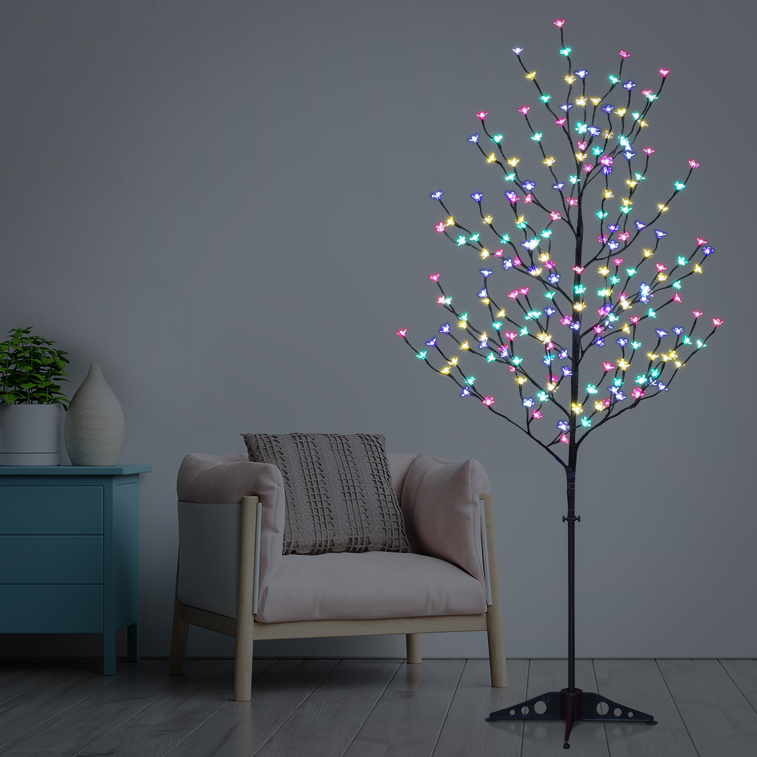 6.5ft Lighted Cherry Blossom Tree, 208 LED Warm White to Multicolor, Timer and Dimmer with Remote, Home Garden, Summer, Wedding, Holiday, Party Decoration for Indoor and Outdoor Use