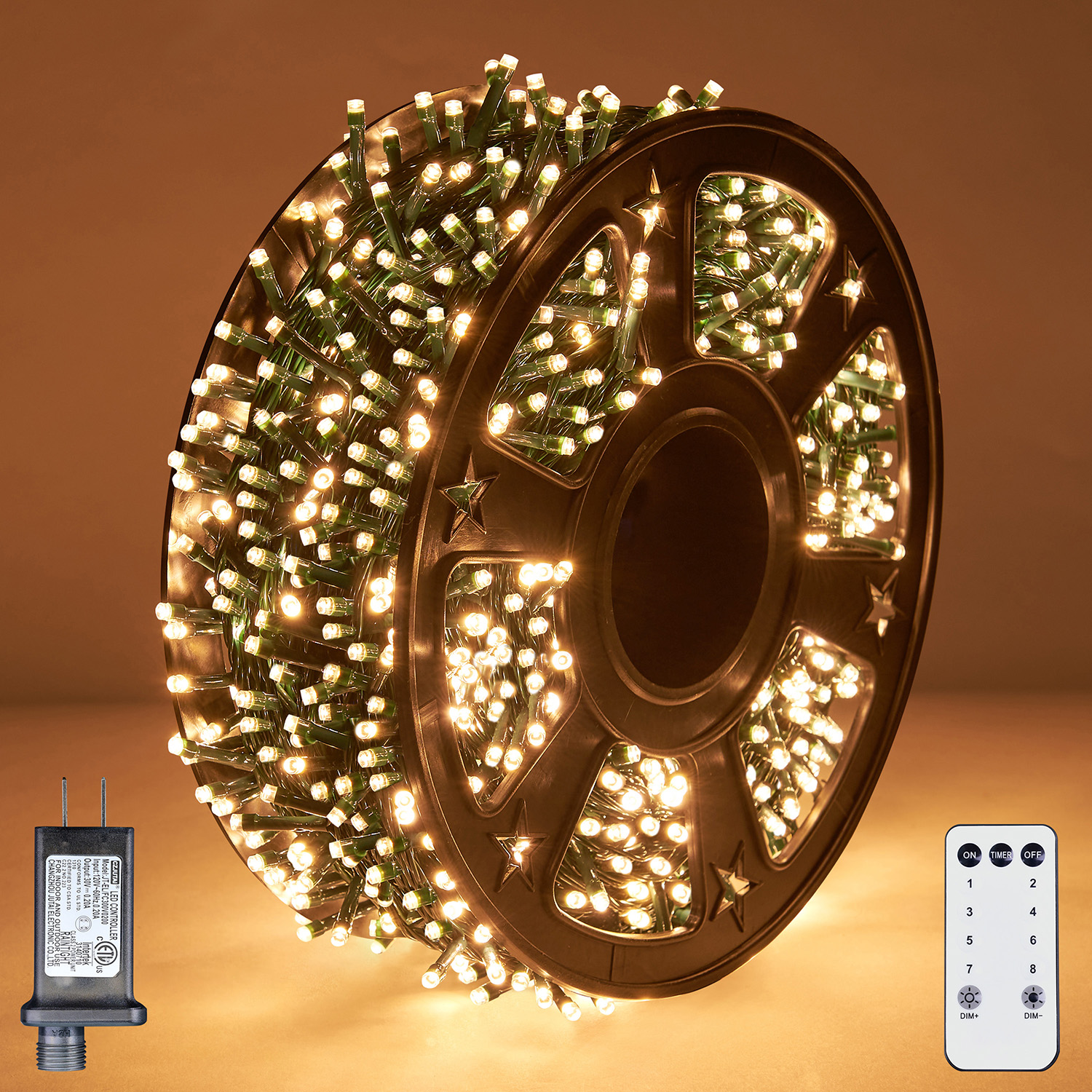 330ft 1000 LED  Christmas Lights with Reel, Outdoor String Lights with 9 Modes&Timer Remote, Decorations for Christmas Holidays Party Wedding