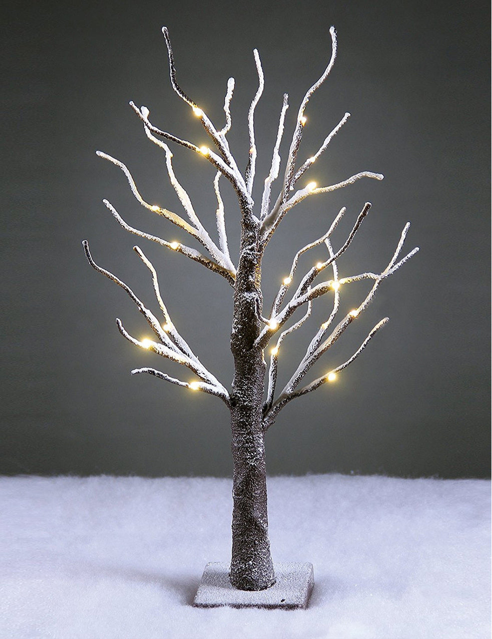 18IN Snow Dusted Bonsai Tree with 24 LED Lights, Decoration for Christmas Home Festival-LIGHTSHARE