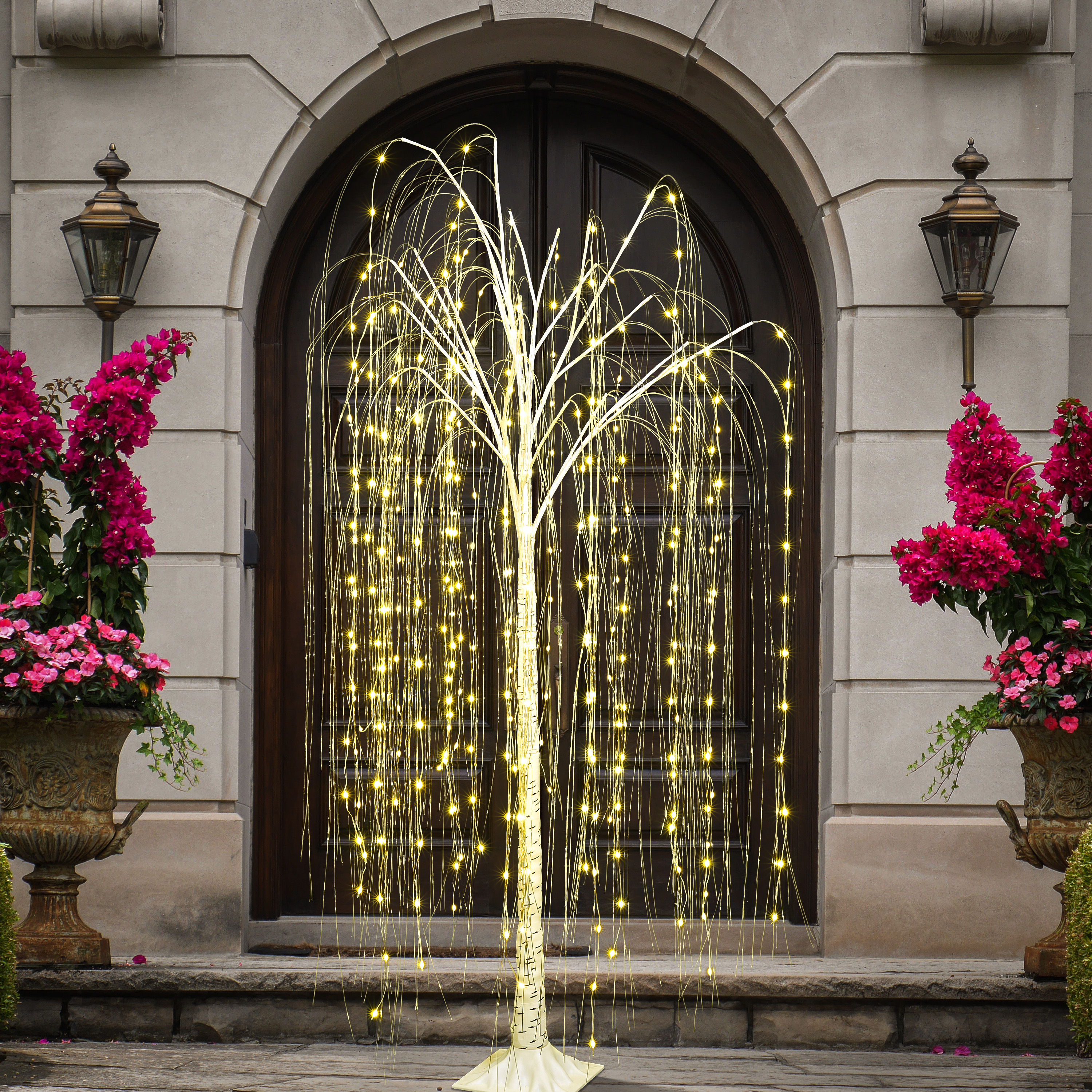 6ft Warm White Lighted Willow Tree White LED Tree Halloween Decor for Indoor Outdoor Christmas Thanksgiving Fall Party Home Wedding Decoration