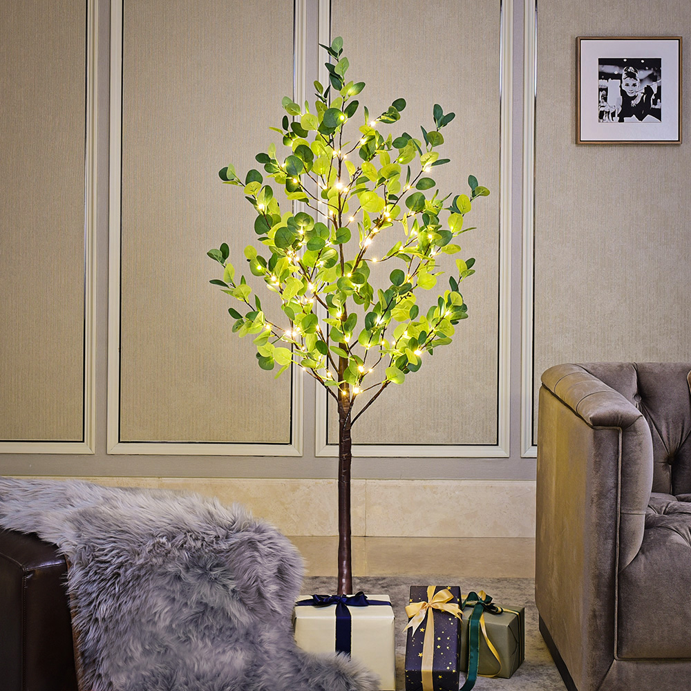 5ft Lighted Eucalyptus Tree 162 Warm White LED Artificial Greenery with Lights for Wedding Holiday Home Party Decoration Indoor Outdoor