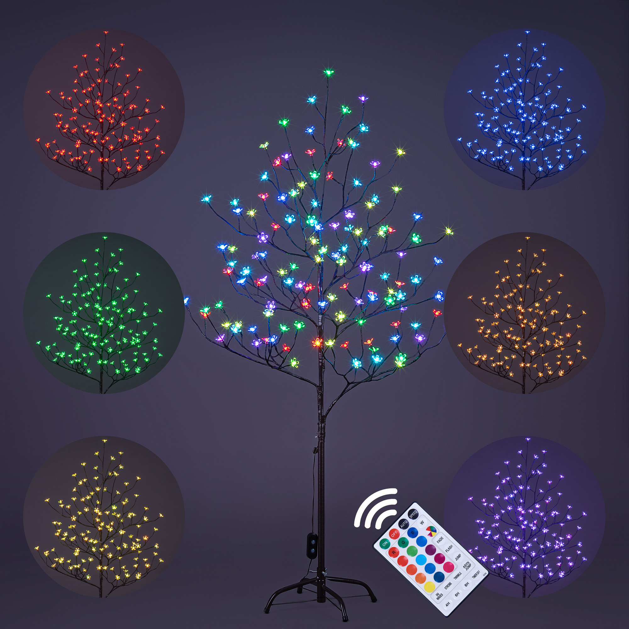 5ft Lighted Cherry Blossom Tree with 128 LED 16 Color-changing modes and Remote Control, RGB