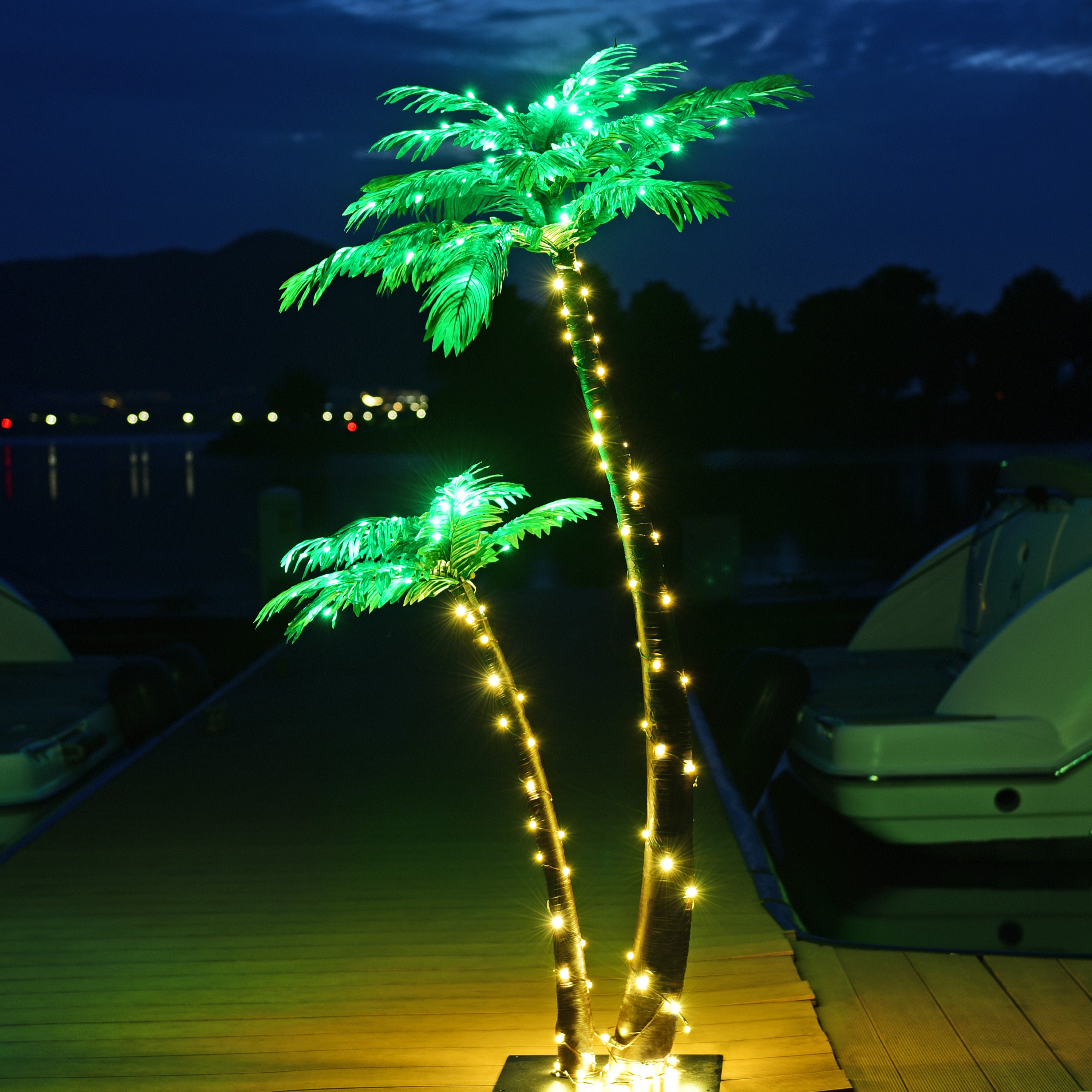 Curved LED Lighted Palm Tree Decoration for Home Party Nativity Outside Patio 