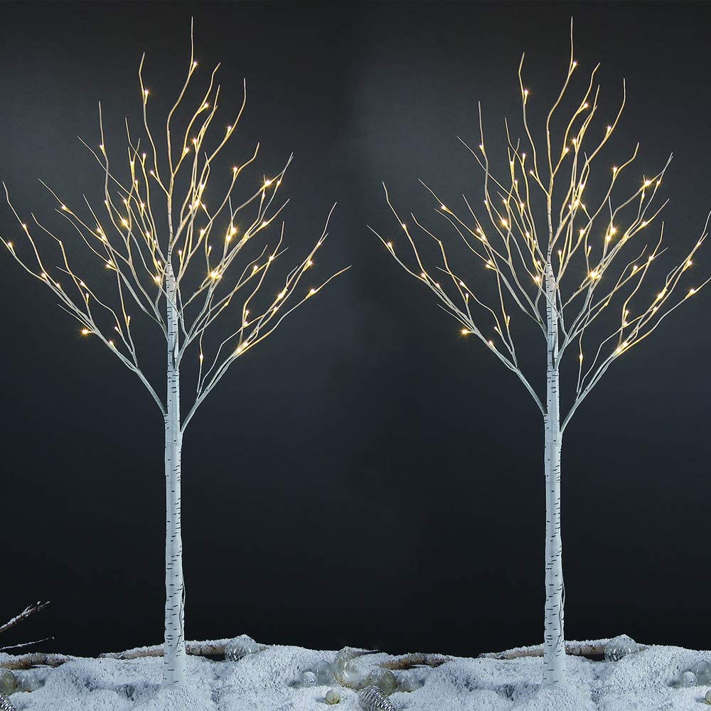 6ft Lighted Birch Tree 72 LED Artificial Tree for Decoration Inside and Outside , Home Patio Wedding Festival Christmas Decor , Warm White