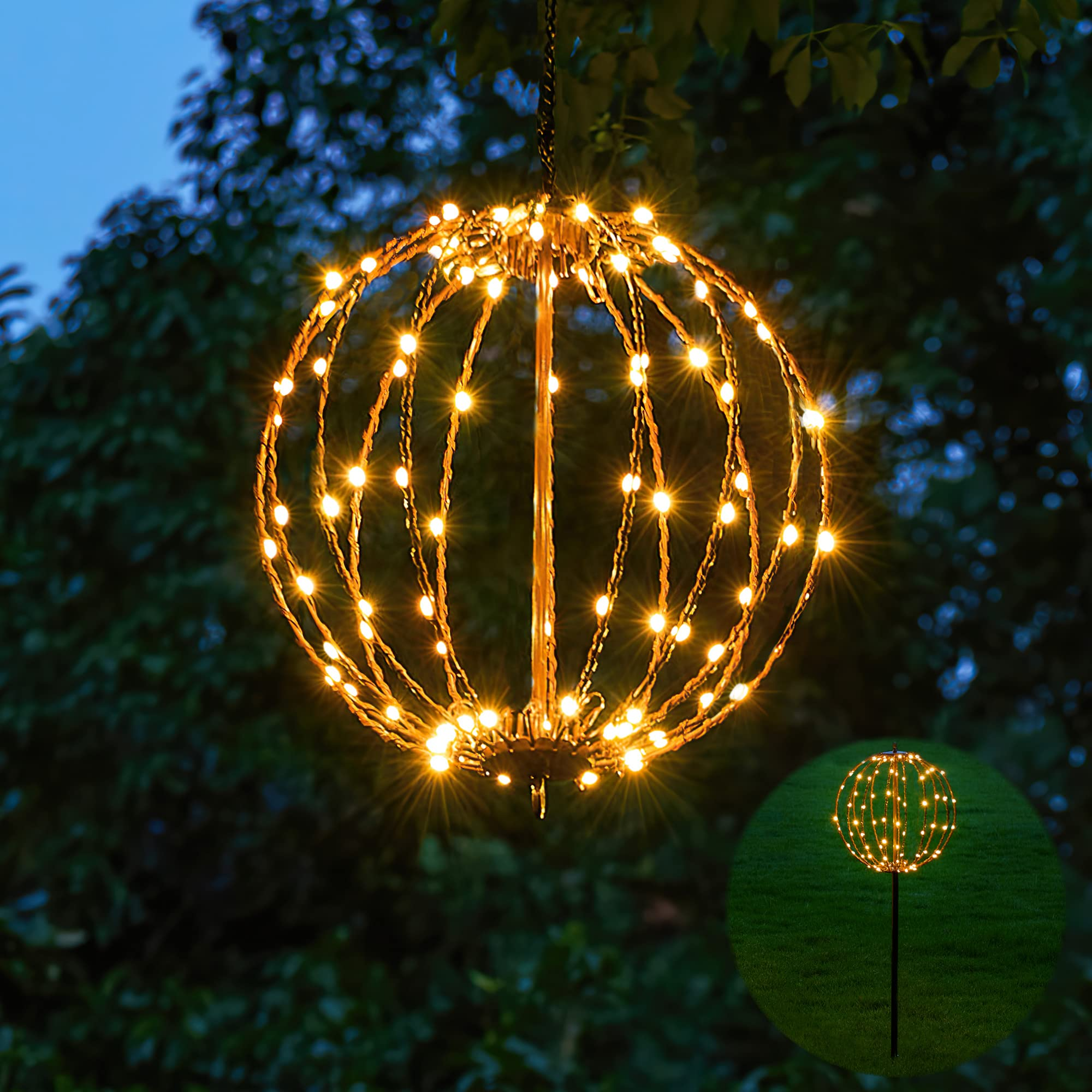 12IN 96LED Light Ball Yard Decoration Pathway Lights Sphere Light with Fold Flat Metal Frame Indoor Outdoor Waterproof Garden Lights