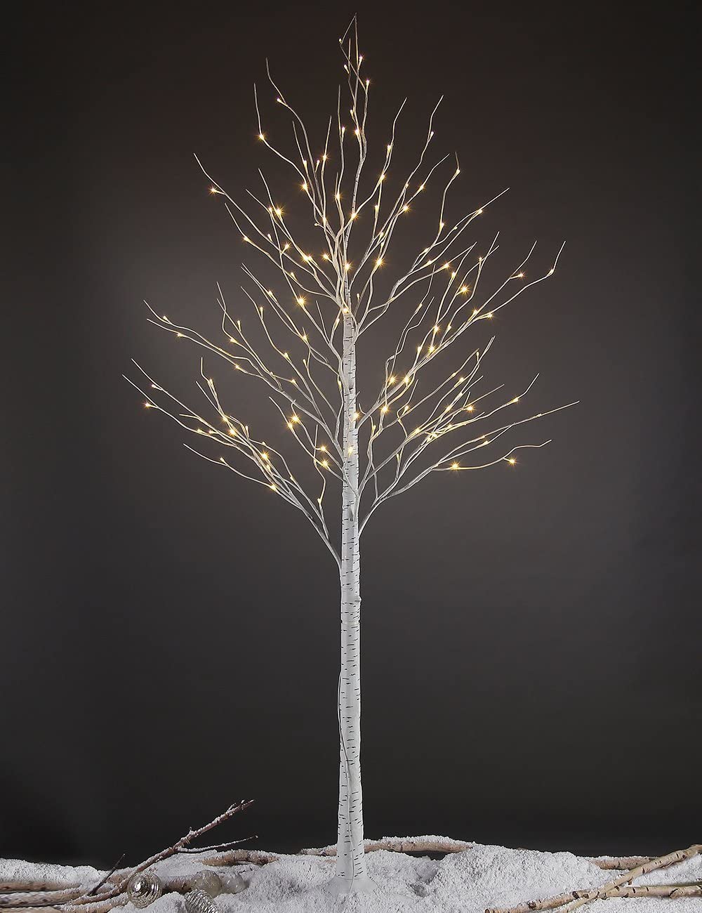 8ft Lighted Birch Tree 132 LED Artificial Tree for Decoration Inside and Outside , Home Patio Wedding Festival Christmas Decor , Warm White