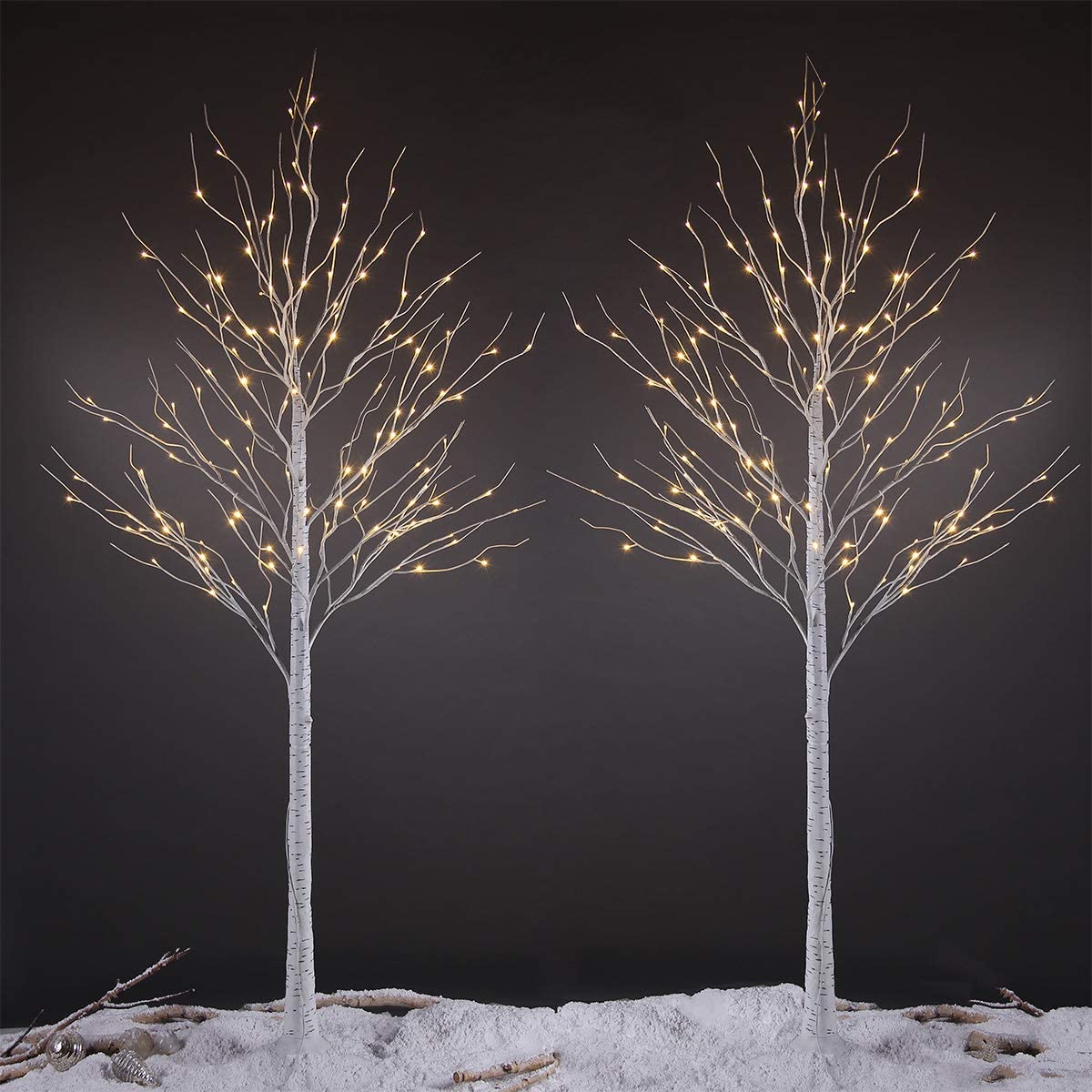 8ft Lighted Birch Tree 132 LED Artificial Tree for Decoration Inside and Outside , Home Patio Wedding Festival Christmas Decor , Warm White