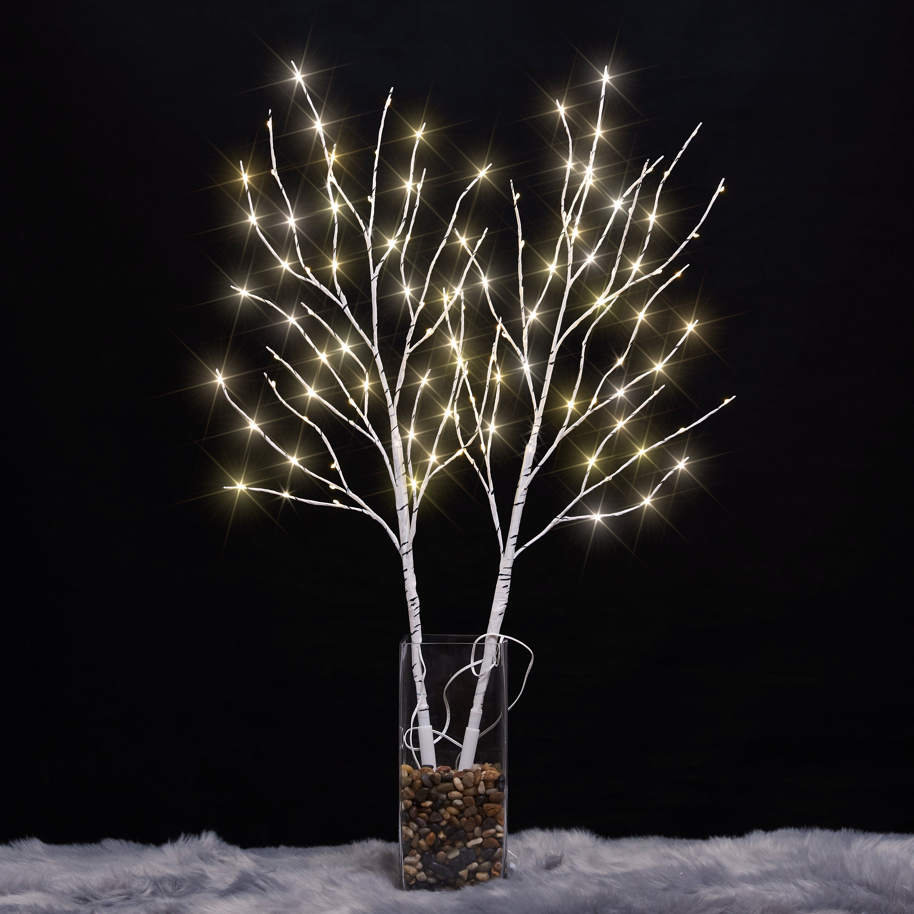 32IN Double Lighted Artificial Twig Birch Branch Stick with 120 Mini LED Lights Battery Operated and Timer for Thanksgiving Christmas Decoration Indoor Outdoor