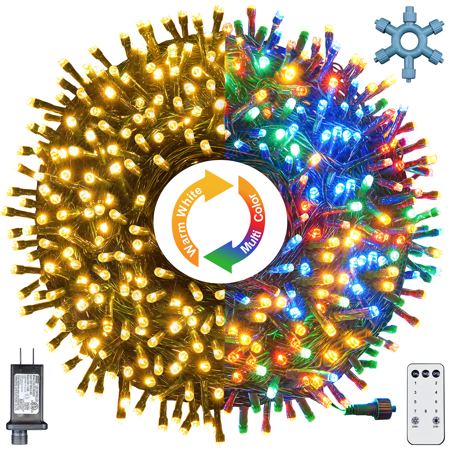 250ft 750 LED  Christmas Lights with Ring Connector, Outdoor String Lights with 9 Modes&Timer Remote, Decorations for Christmas Holidays Party Wedding