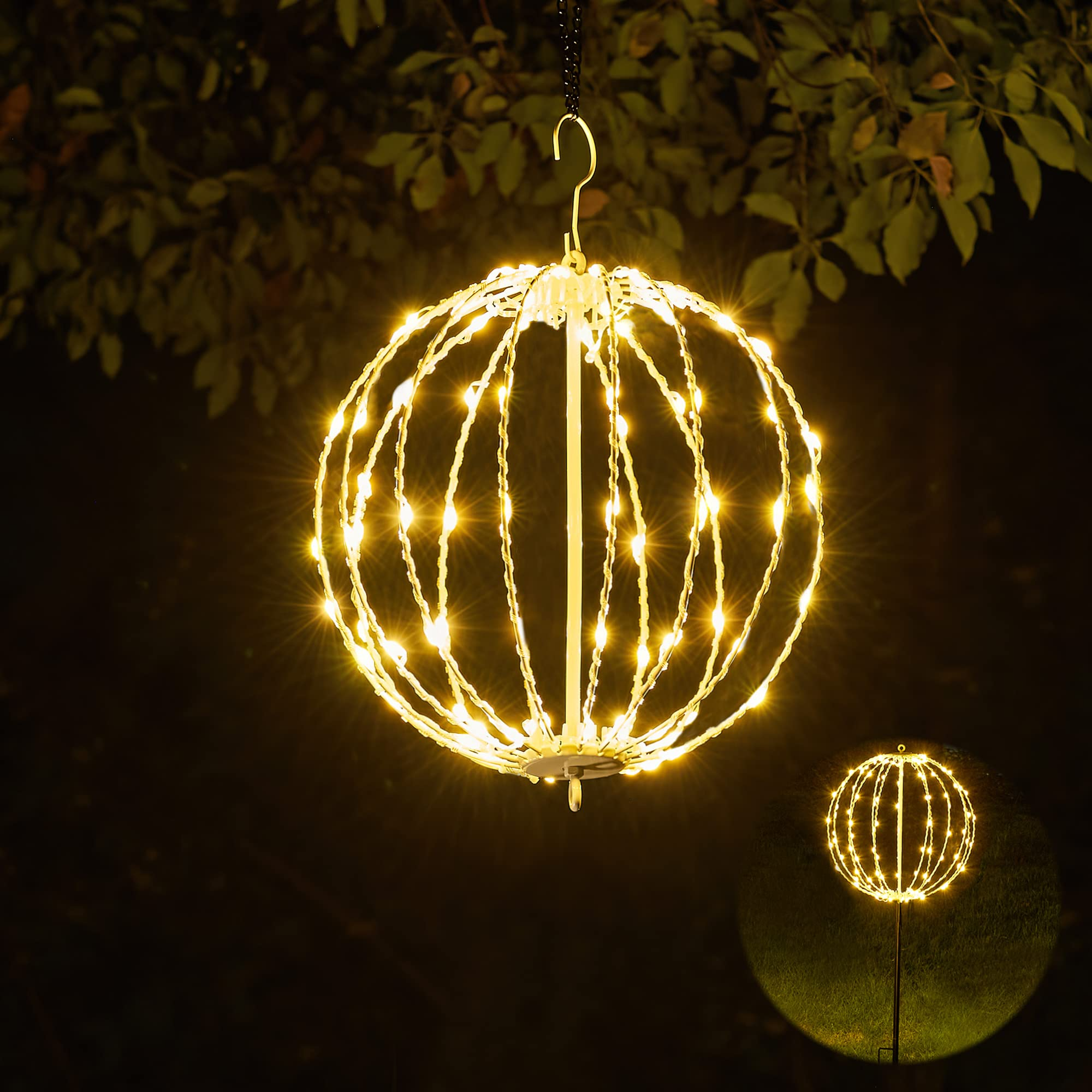 10IN 48LED Light Ball Yard Decoration Pathway Lights Sphere Light with Fold Flat Metal Frame Indoor Outdoor Waterproof Garden Lights