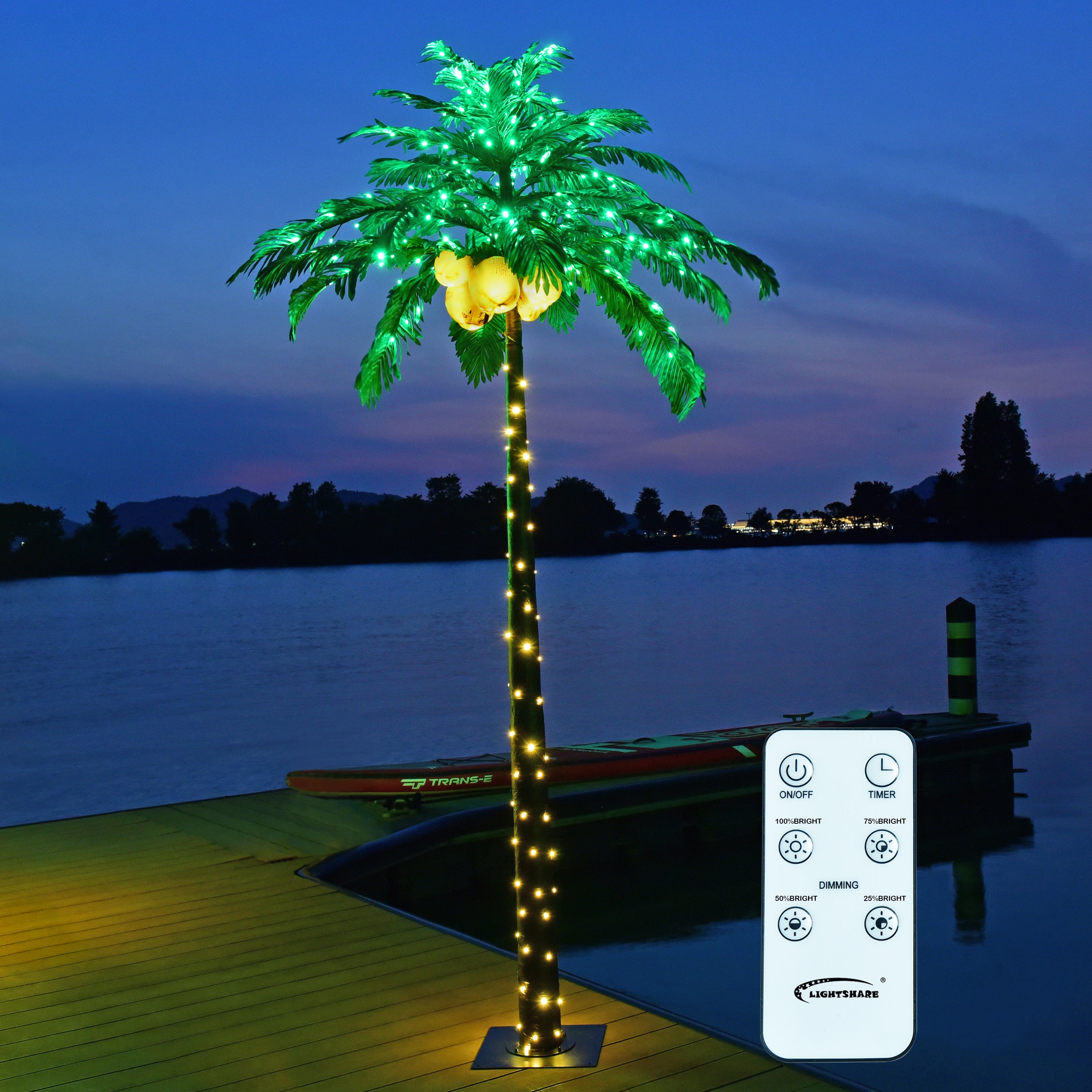 9ft Lighted Palm Tree, 368 LED with 5 Lighted Coconuts and Remote Control, Decoration for Home,Party, Christmas, Nativity, Outside Patio-LIGHTSHARE