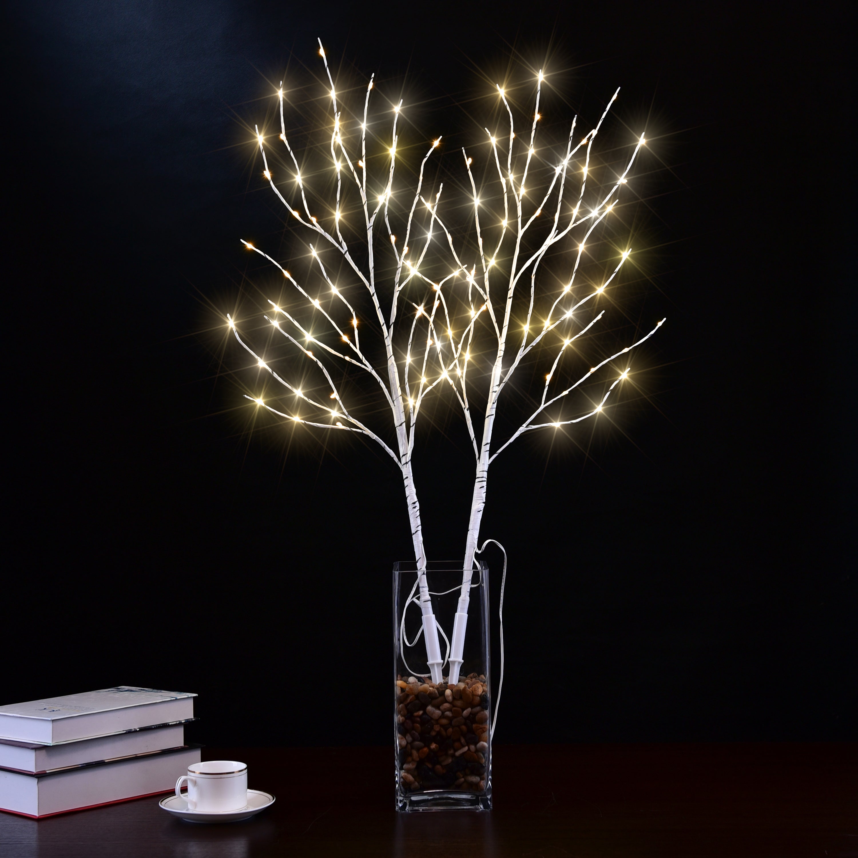 White Lightshare Lighted Artificial Twig Birch Tree Branch with Mini LED Lights 32IN Battery Operated with Timer for Thanksgiving Christmas Decoration Indoor Outdoor Sticks 