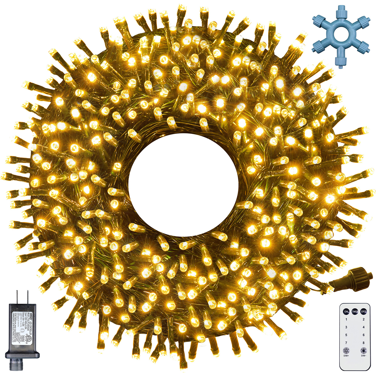 250ft 750 LED  Christmas Lights with Ring Connector, Outdoor String Lights with 9 Modes&Timer Remote, Decorations for Christmas Holidays Party Wedding