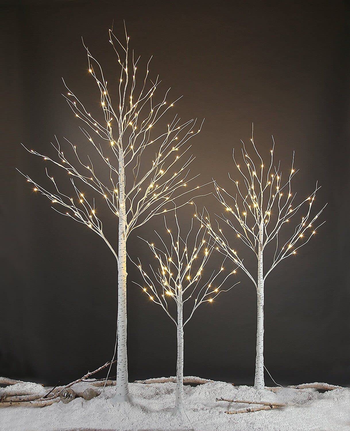 Set of 3 Lighted Birch Tree 4FT 6FT and 8FT for Decoration Inside and Outside , Home Patio Wedding Festival Christmas Decor , Warm White