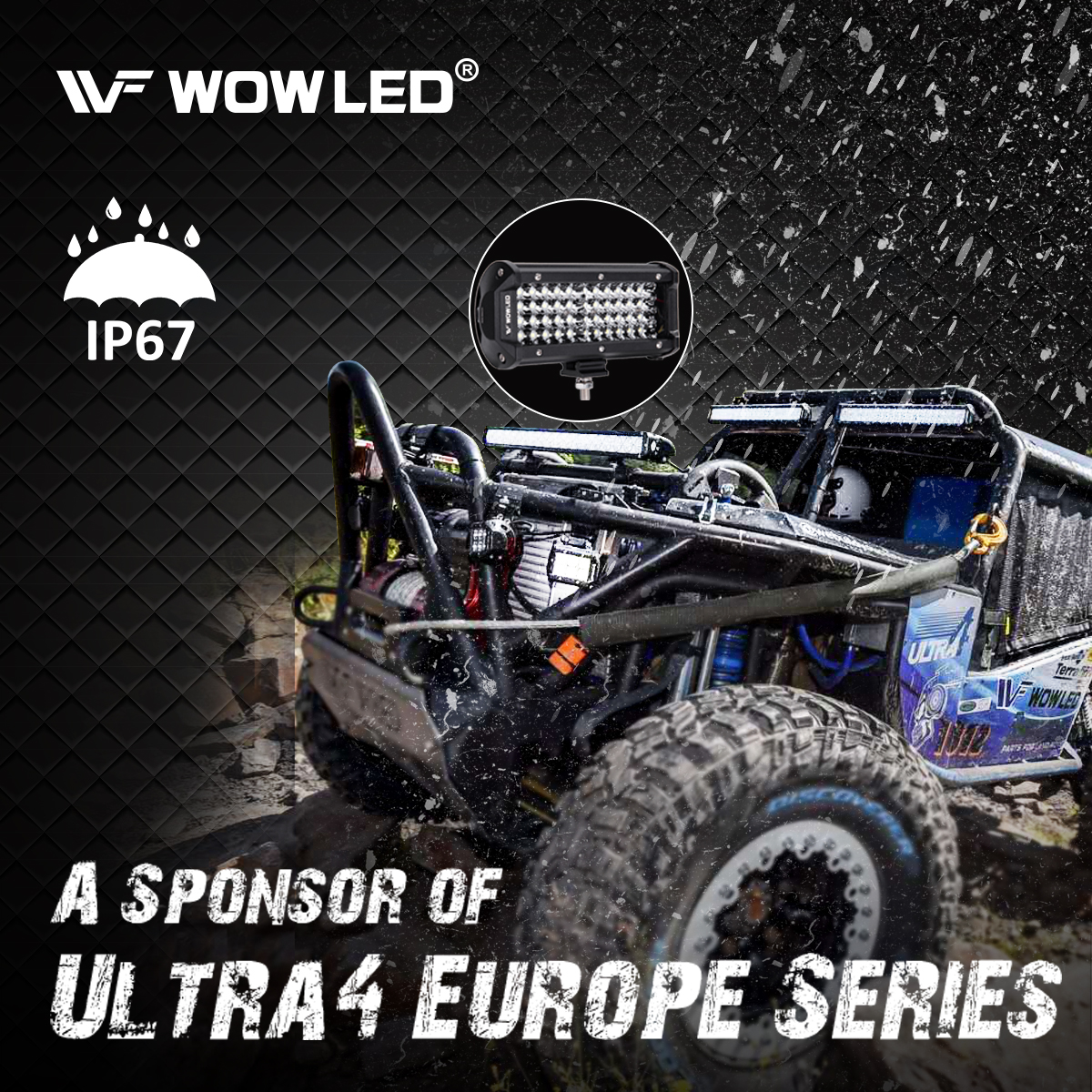 WOWLED Spot Work Light Bar, 2Pcs 7" 4 Rows LED Light Bar 14400LM 6000K Waterproof Off Road LED Lights Car Light Bar LED Offroad Driving Lights Work Lamp for Camp Trucks 12V 24V