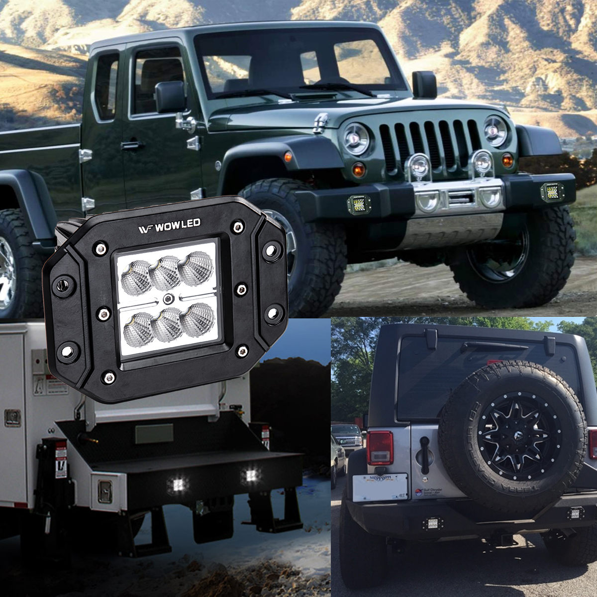 WOWLED Flush Mount LED Work Light Pods, 2 Pcs 5" 18W LED Driving Work Lights Flush Mount Design LED Light Bar Super Bright Backup Off Road Fog Lights for Car Truck SUV Boat Camping Light 4X4 12V