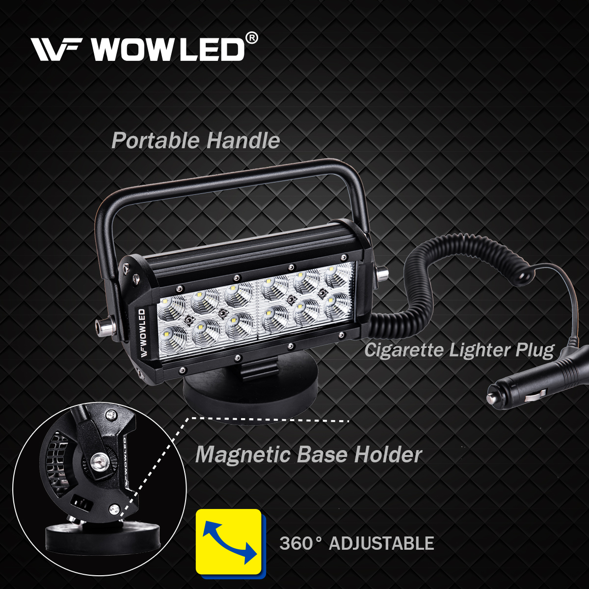 WOWLED Portable 36W Floodlight Base LED Light Bar Offroad Dri