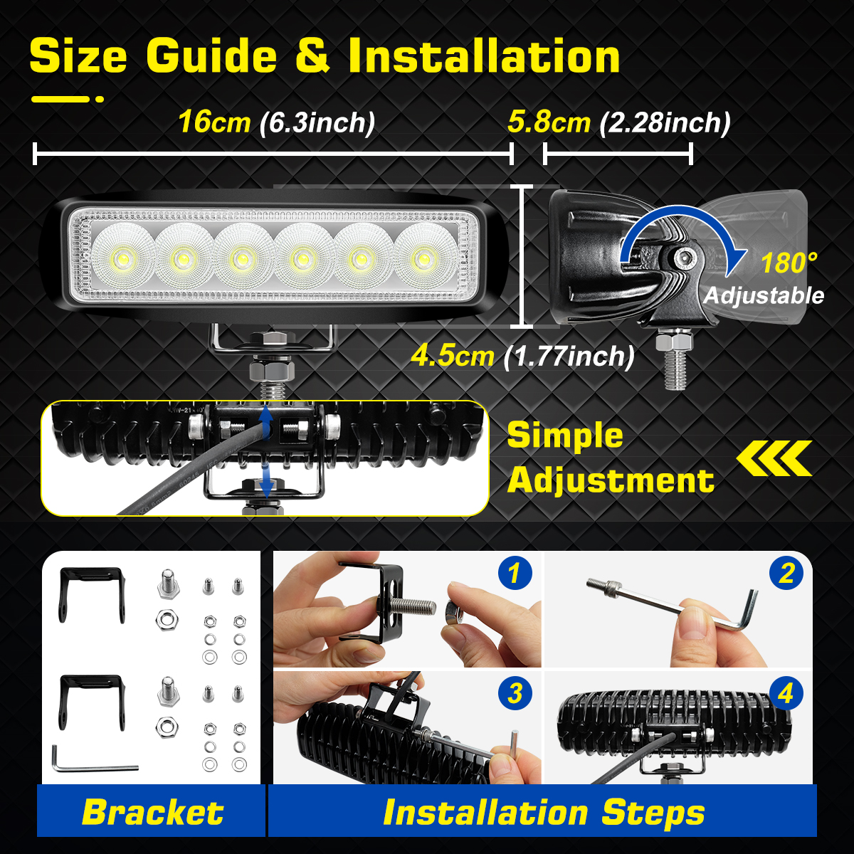 WOWLED 6 Inch LED Light Bar for 4x4, 2 Pack 18W LED Work Light 12V Flood Motorbike Work Lamp, LED Bar Lights Fog Lights for Off Road Driving, LED Reverse Lights for Trucks SUV ATV UTE 4WD