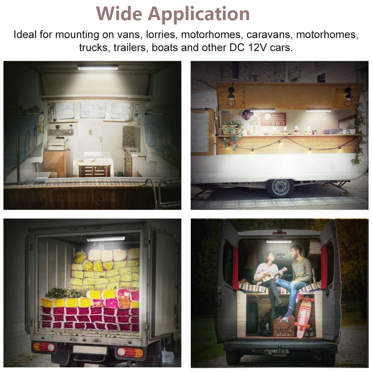 WOWLED 12V 72LED Interior Lights 2 Pack, 10W LED RV Ceiling Roof Light Bar Lamp with On/Off Switch, LED Interior Lighting Car Camper Van SUV ATV Boat Dome Lights