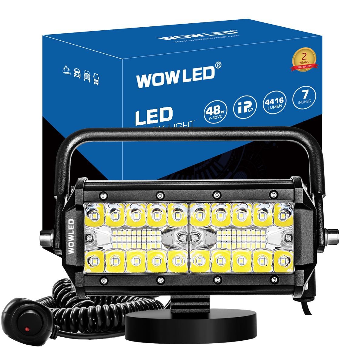 WOWLED Magnetic LED Work Light Bar, 7 Inch 120W LED Combo Beam Light Pod with Magnetic Base Mount, Portable LED Light Flood and Spot for Camping Car SUV Boat Bar Truck Driving Lamp Fog Lights
