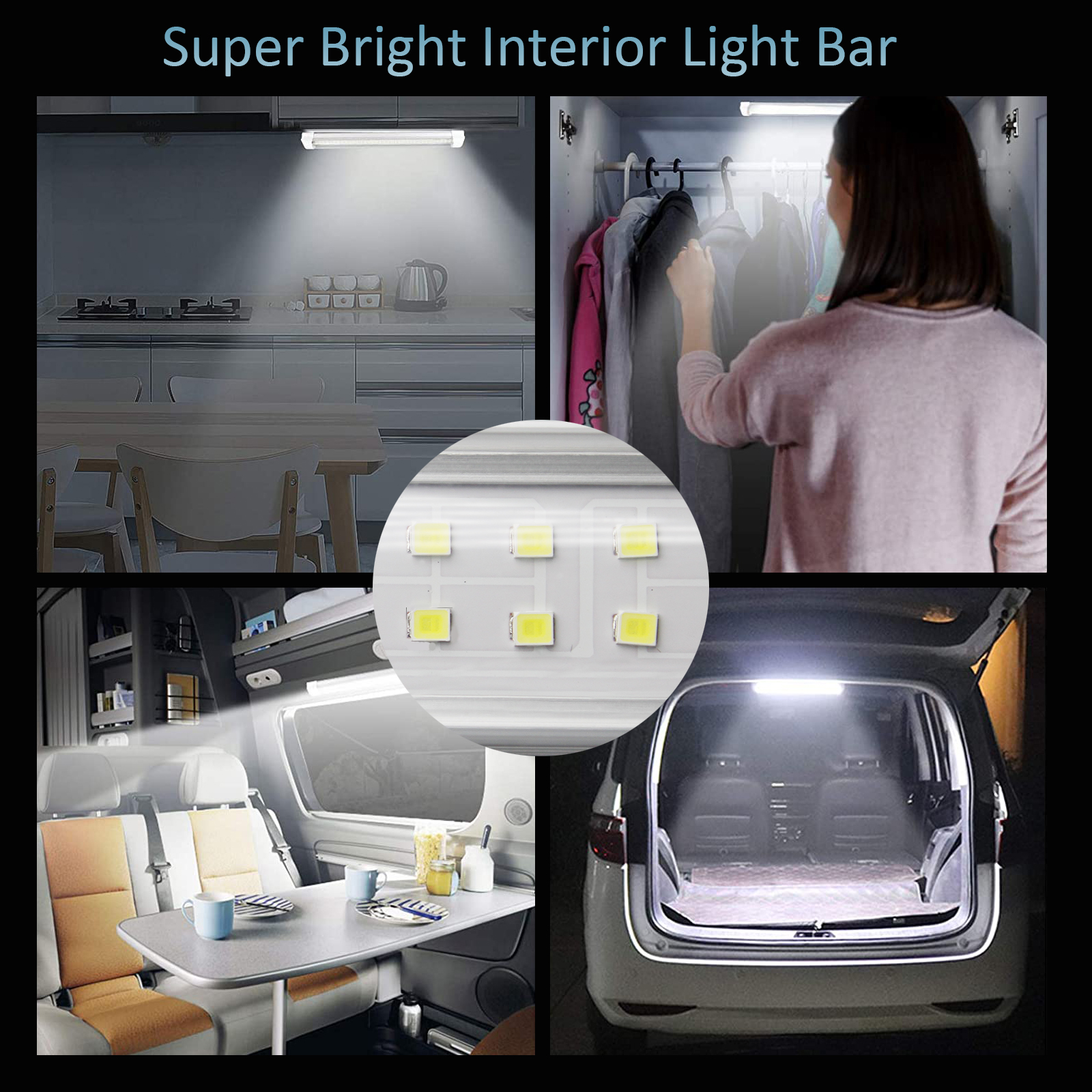 WOWLED 12V LED Interior Van Light Bar, 10W 72LEDs RV Ceiling Lights Strip Lamp with On/Off Switch, LED Interior Lighting for Car Camper Van Bus Caravan Boat Dome Light Motorhome Kitchen (4Pack)