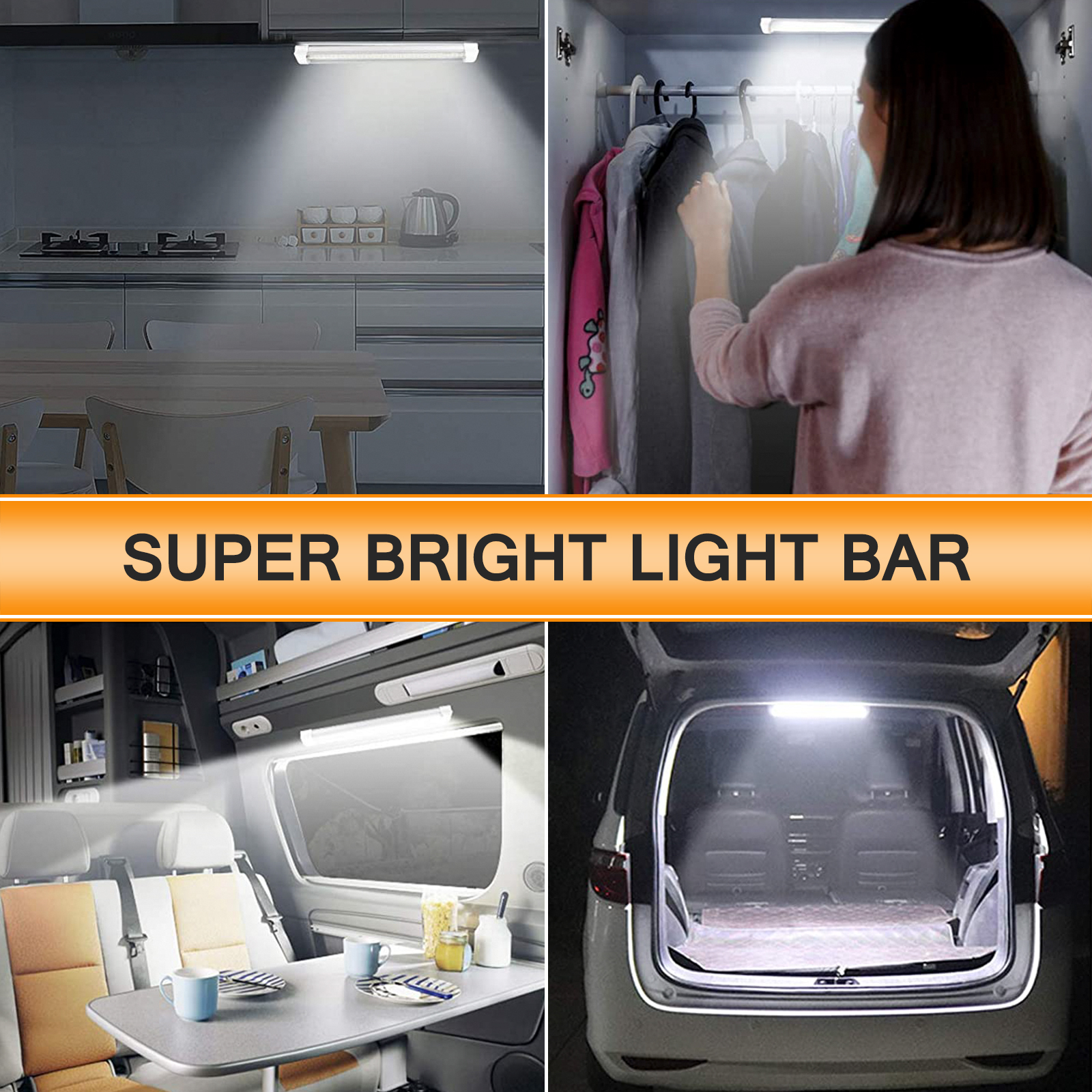 WOWLED 12V LED Interior Van Light Bar, 10W 72LEDs RV Ceiling Lights Strip Lamp with On/Off Switch, LED Interior Lighting for Car Camper Van Bus Caravan Boat Dome Light Motorhome Kitchen (4Pack)