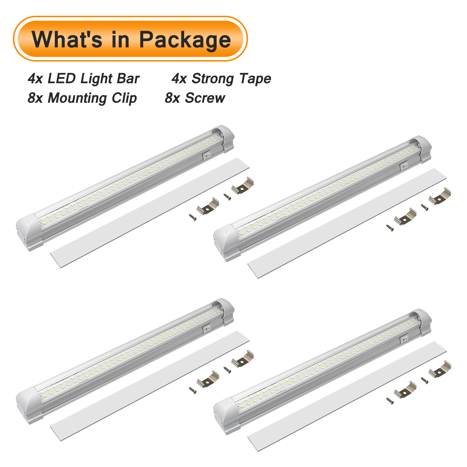 WOWLED 12V LED Interior Van Light Bar, 10W 72LEDs RV Ceiling Lights Strip Lamp with On/Off Switch, LED Interior Lighting for Car Camper Van Bus Caravan Boat Dome Light Motorhome Kitchen (4Pack)