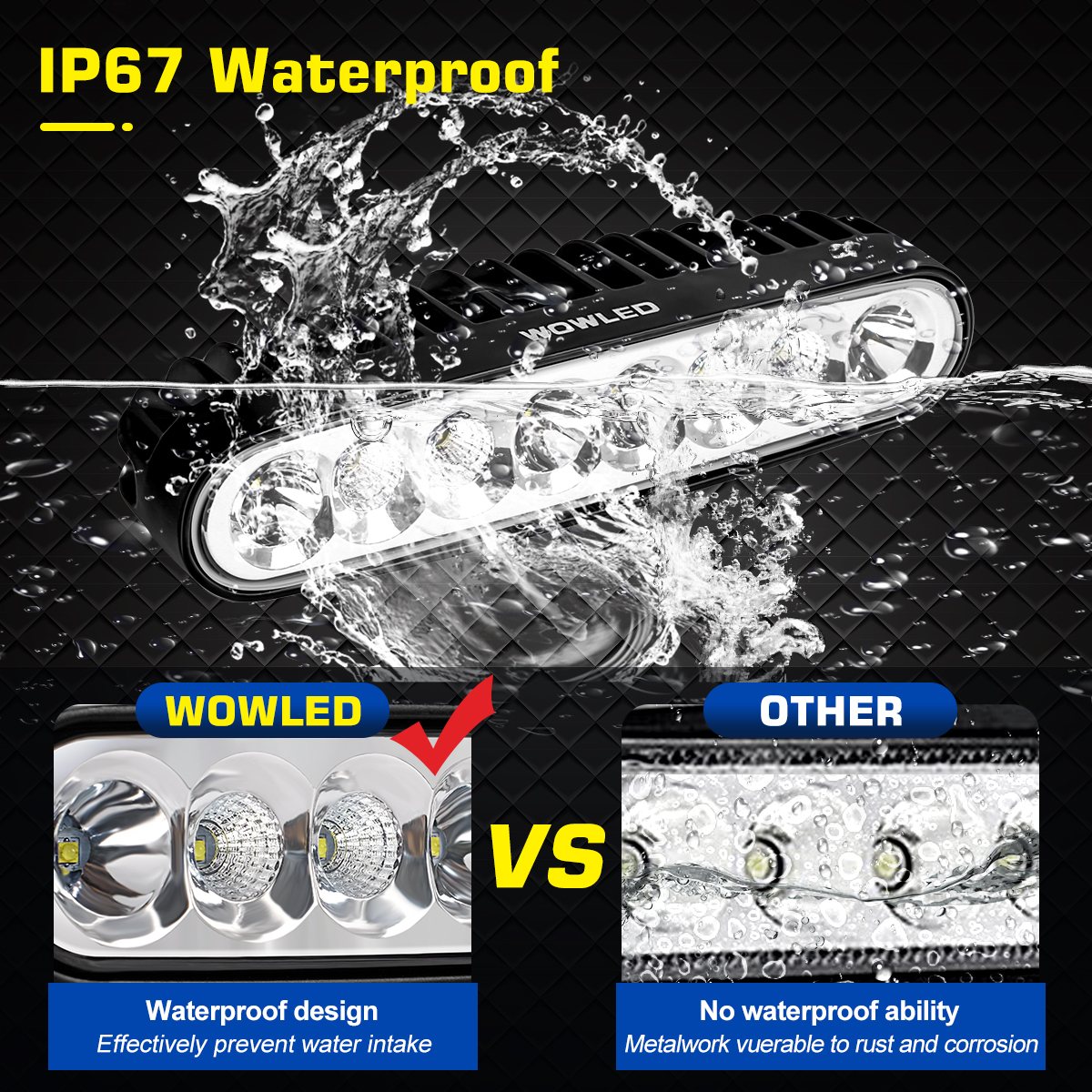 WOWLED Upgraded Light Bars 4x4, 2 Pack 6.5 inch Flood Spot Combo LED Light Bar 12v spot lights, 8600LMS 12V 24V Super Bright led car spot lights 4x4 for Jeep Tractor Truck Boat Off-Road led light