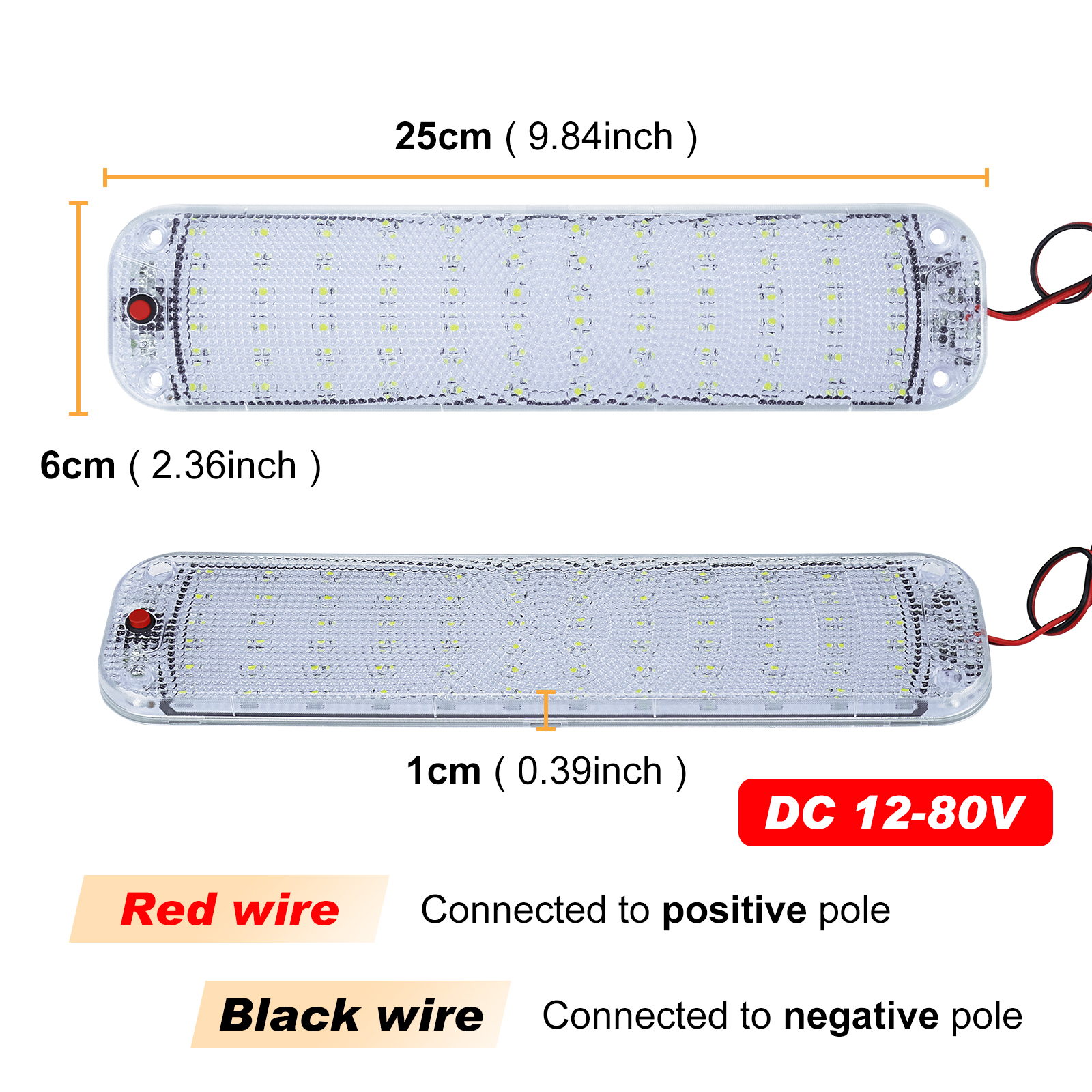 WOWLED 12V Interior LED Light Bar, Car LED Interior Lights for Van, Universal Strip Light with ON/OFF Switch, White Lamp for Van Car Auto Camper Bus Caravan Boat RV Kitchen Bathroom Cabinet (2 Pack)