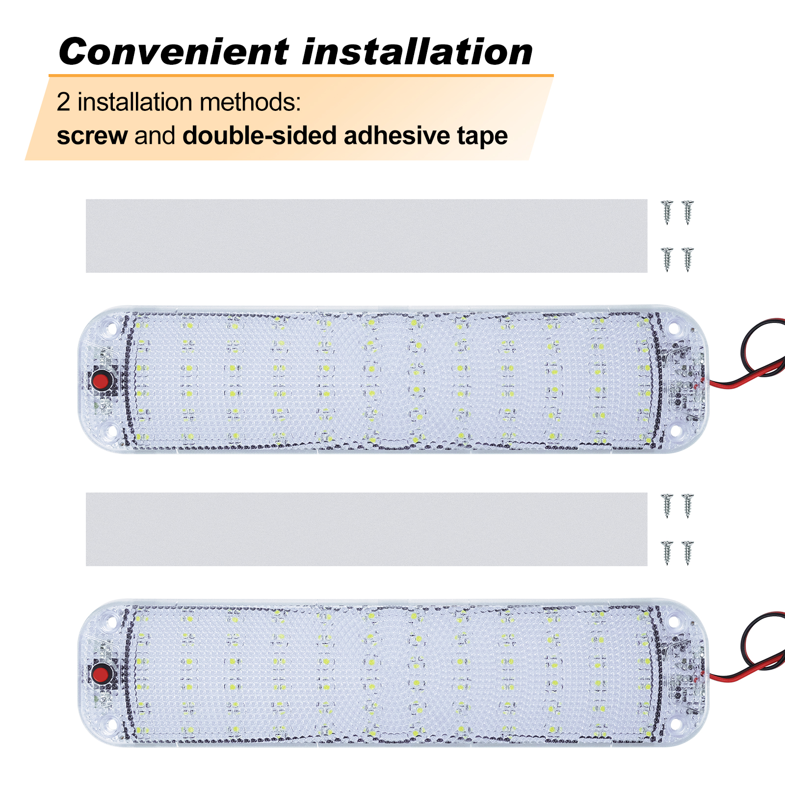 WOWLED 12V Interior LED Light Bar, Car LED Interior Lights for Van, Universal Strip Light with ON/OFF Switch, White Lamp for Van Car Auto Camper Bus Caravan Boat RV Kitchen Bathroom Cabinet (2 Pack)