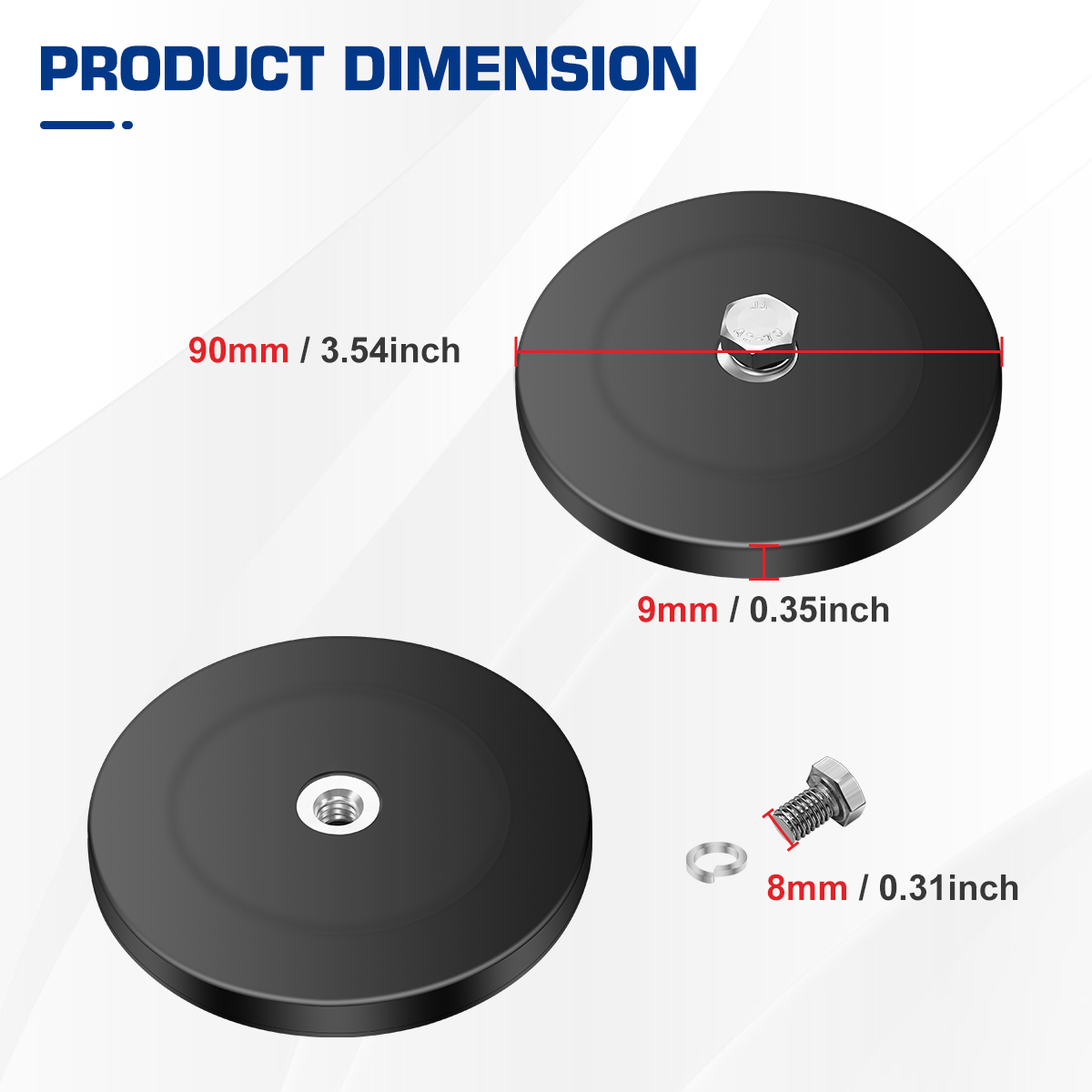 WOWLED 2 Pcs Magnetic Light Bar Mount, Magnetic Work Light Base, Powerful Magnet Mounting Brackets Holder with Rubber Pad for Off-road Driving Lamp, Curved LED Light Bar, Emergency Light