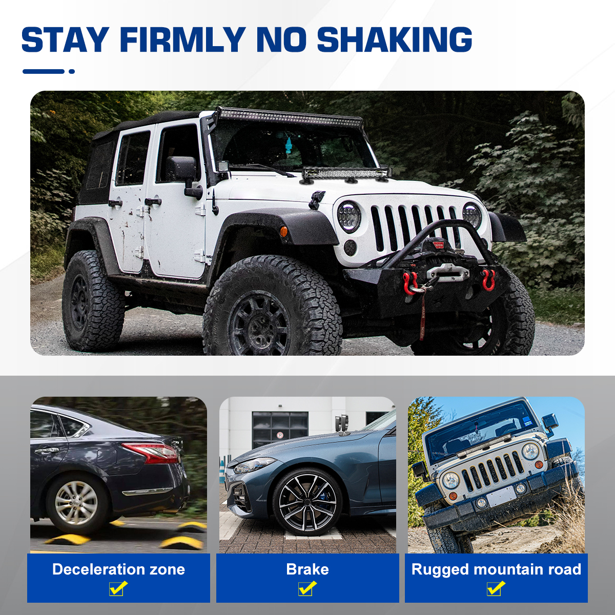 WOWLED 2 Pcs Magnetic Light Bar Mount, Magnetic Work Light Base, Powerful Magnet Mounting Brackets Holder with Rubber Pad for Off-road Driving Lamp, Curved LED Light Bar, Emergency Light