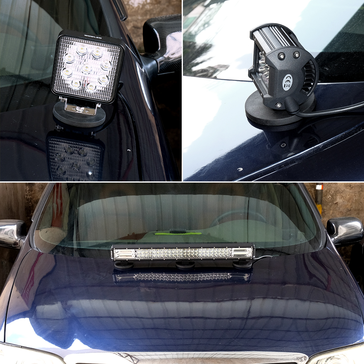 WOWLED 2 Pcs Magnetic Light Bar Mount, Magnetic Work Light Base, Powerful Magnet Mounting Brackets Holder with Rubber Pad for Off-road Driving Lamp, Curved LED Light Bar, Emergency Light