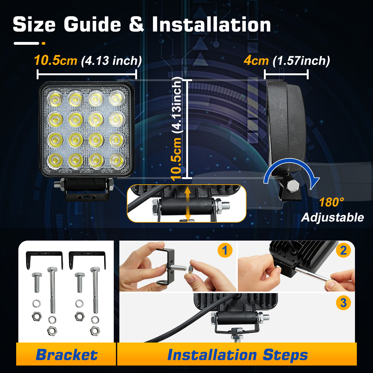 VVFLED 4 inch 48W LED Work Light 4x4, 2 Pack Square Flood Beam Led Pods, Waterproof LED Light Bar Offroad Driving Lights for Car ATV Truck Tractor
