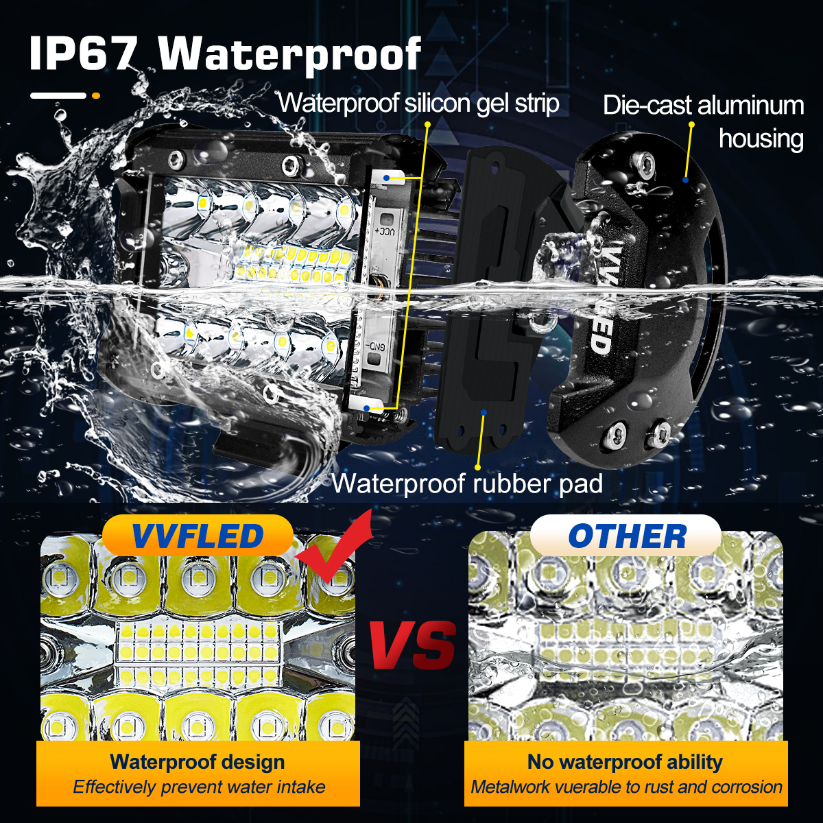 VVFLED LED Pod Lights, 2 Pack 4 Inch 120W 12000LM Triple Row Off Road Driving LED Spot Lights 4x4, IP67 Waterproof Flood Spot Combo LED Work Light for Tractor Truck Pickup Jeep SUV 4WD 12V 24V