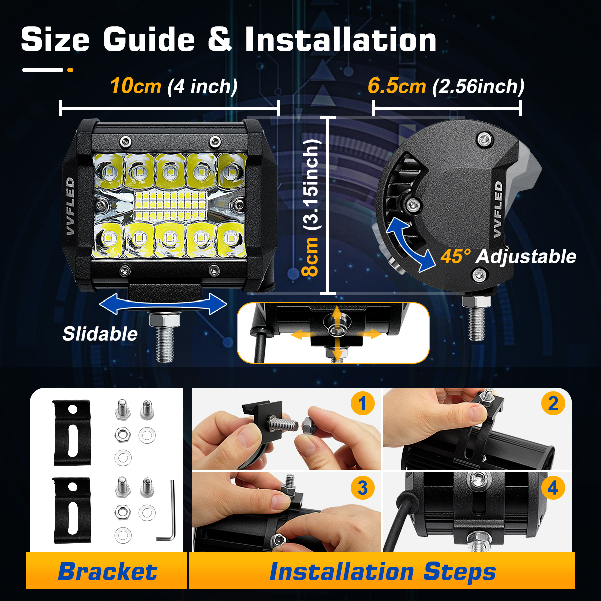 VVFLED LED Pod Lights, 2 Pack 4 Inch 120W 12000LM Triple Row Off Road Driving LED Spot Lights 4x4, IP67 Waterproof Flood Spot Combo LED Work Light for Tractor Truck Pickup Jeep SUV 4WD 12V 24V