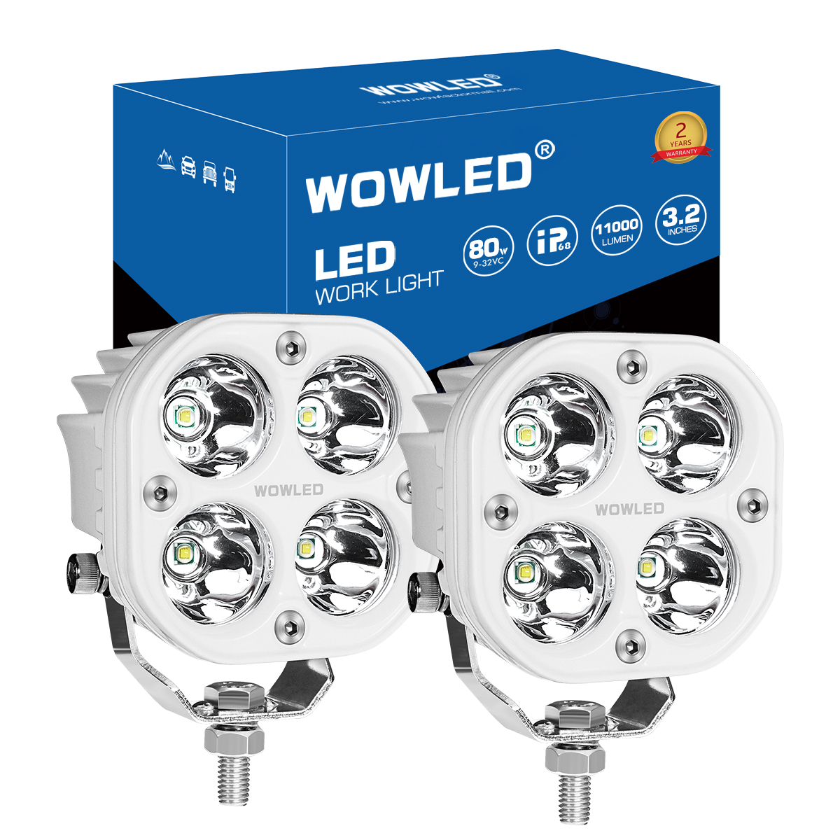 WOWLED 3" Cube White Spot LED Work Light, 2PCS Offroad LED Work Light Bar for Offroad Driving, 80W Cube Tractor Spot Light 4x4 12V LED Work Lights for SUV, Car Truck