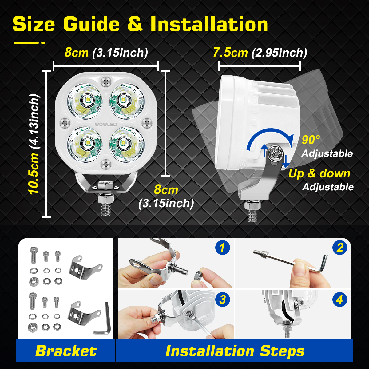WOWLED 3" Cube White Spot LED Work Light, 2PCS Offroad LED Work Light Bar for Offroad Driving, 80W Cube Tractor Spot Light 4x4 12V LED Work Lights for SUV, Car Truck